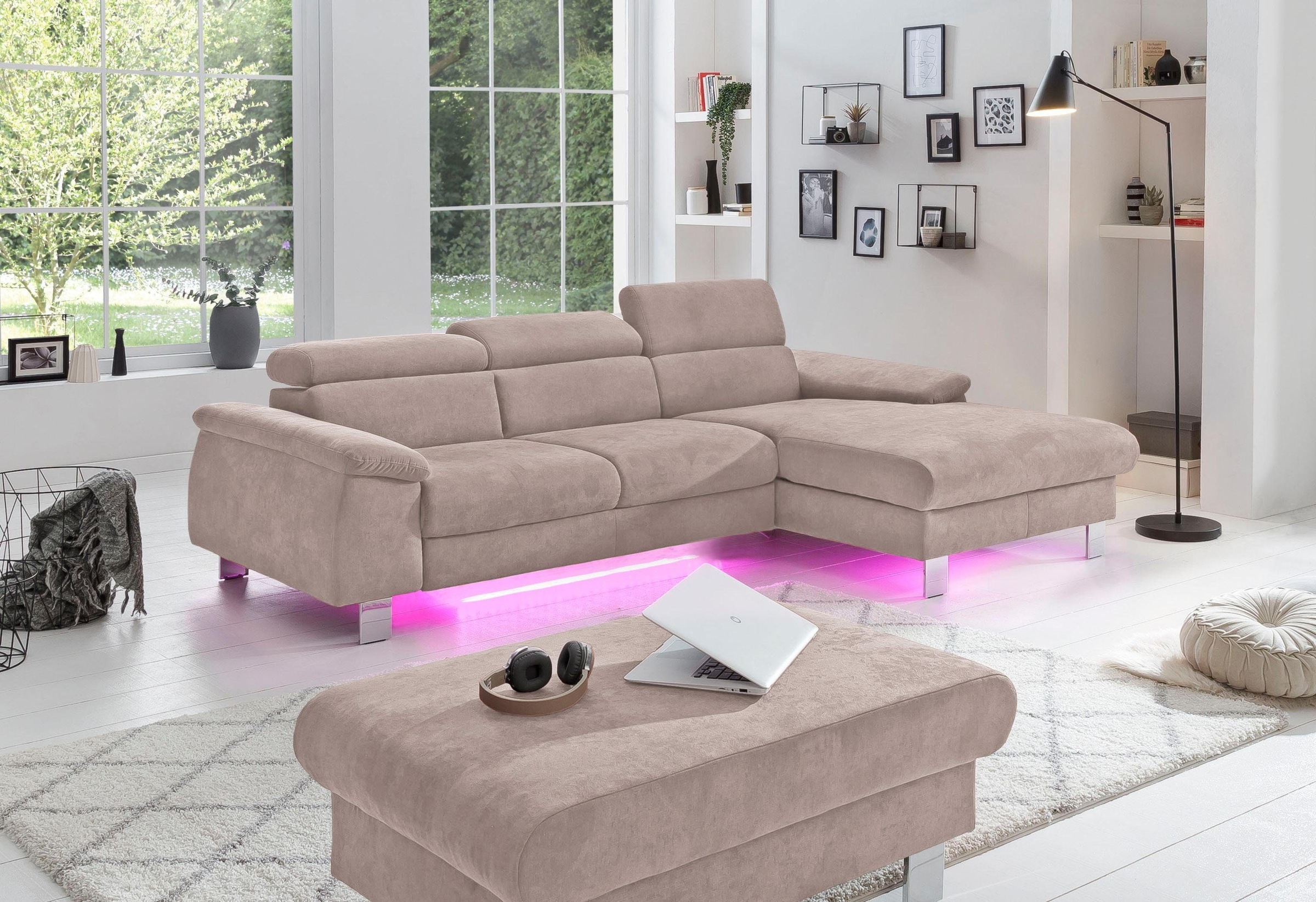 COTTA Polstergarnitur »Komaris L-Form«, (Set), Set bestehend aus: Ecksofa mit Kopfteilverstellung & Hocker