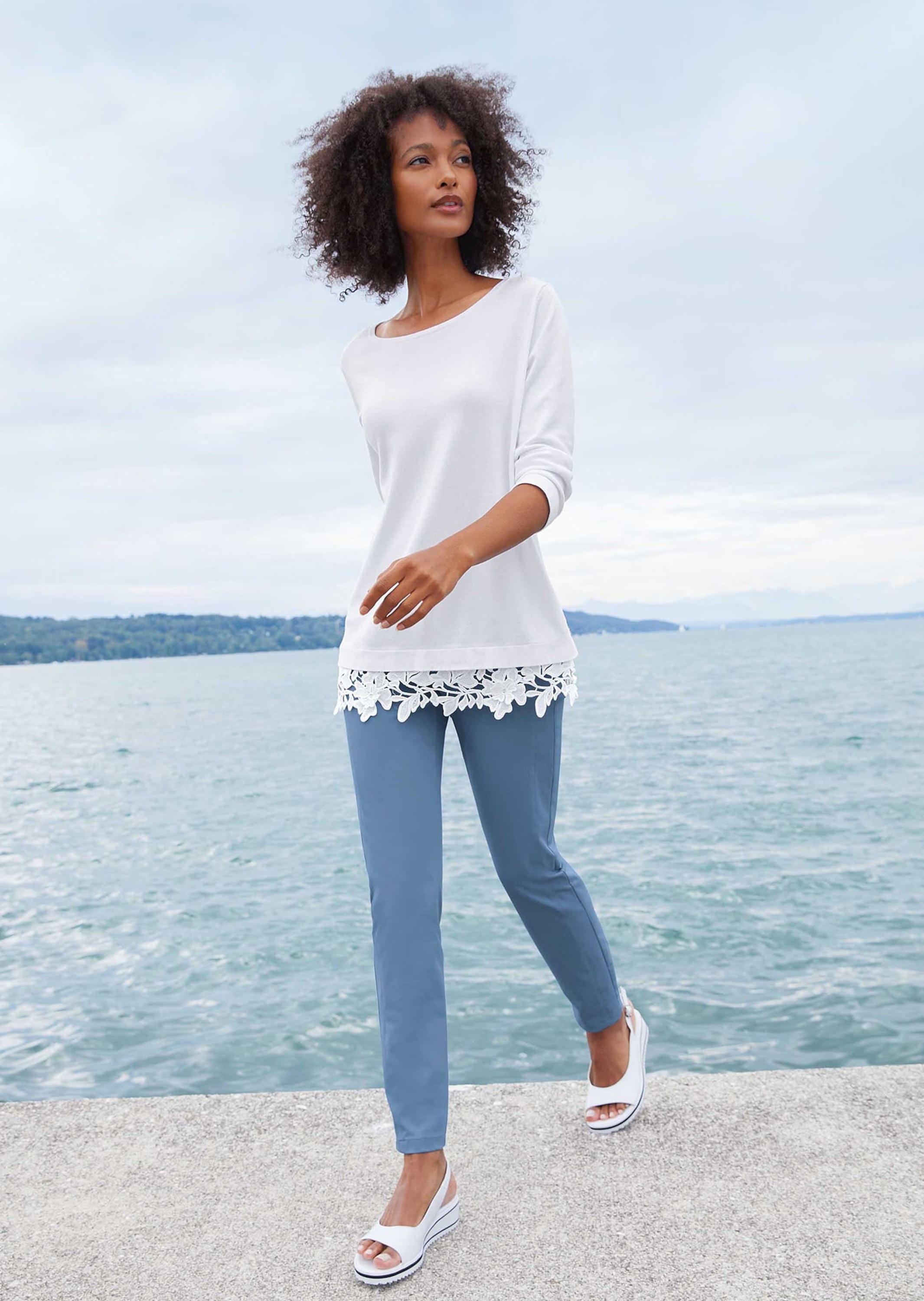 MADELEINE Longpullover »Pullover Pullover mit Spitzensaum«