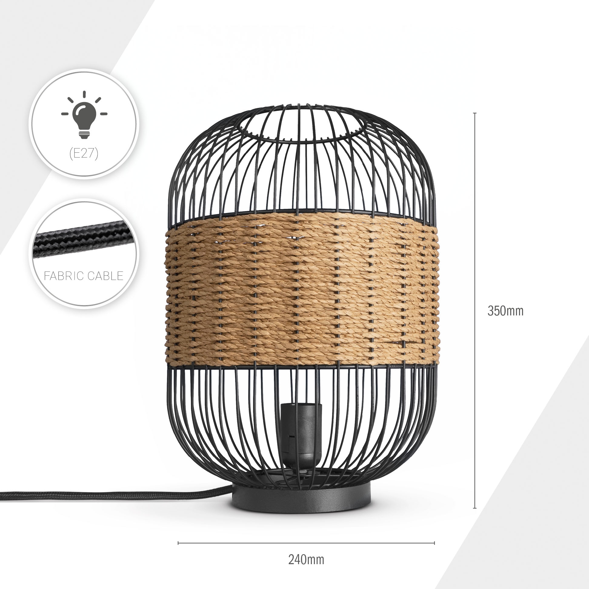 Paco Home Tischleuchte »PUCA«, Leuchtmittel E27 | ohne Leuchtmittel, Käfig Papier Nachttisch Lampe Metall E27 Vintage Boho