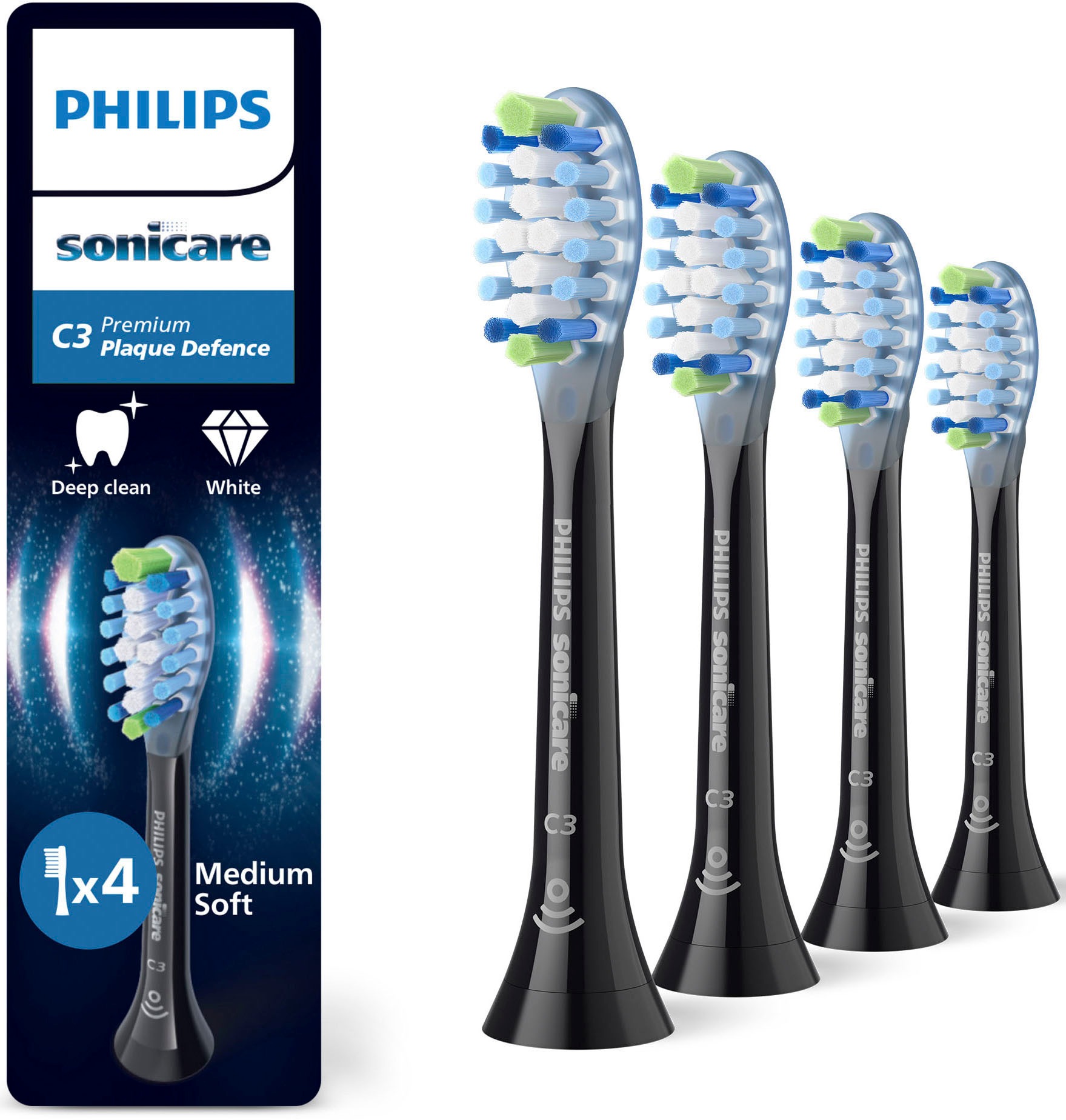 Philips Sonicare Aufsteckbürsten "C3 Premium Plaque Defence" für extra gründliche Plaque-Entfernung, für jedes Sonicare Handstück