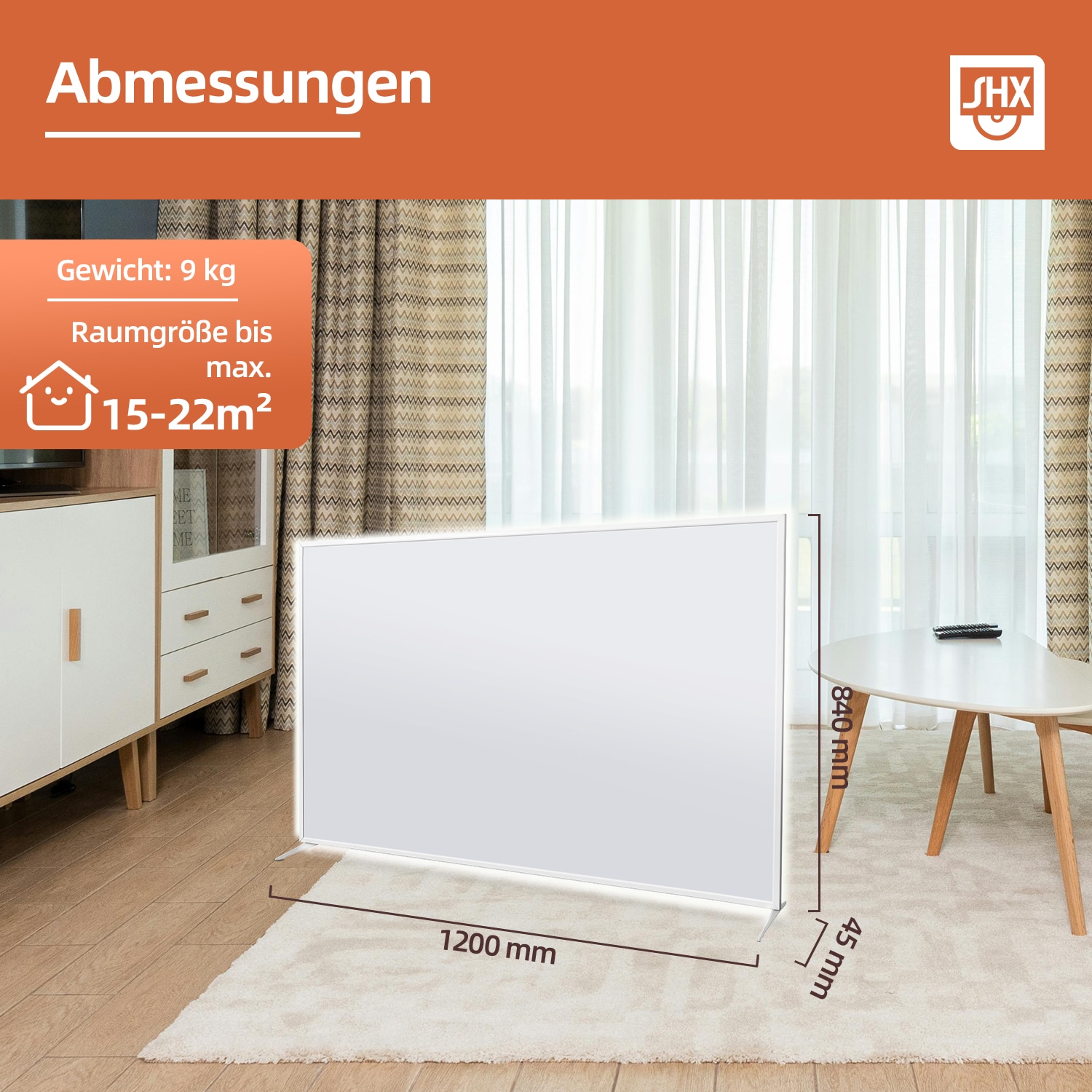 SHX Infrarotstrahler, 1200 W, Smart Home fähig (Wifi), dimmbare Ambiente-LEDs