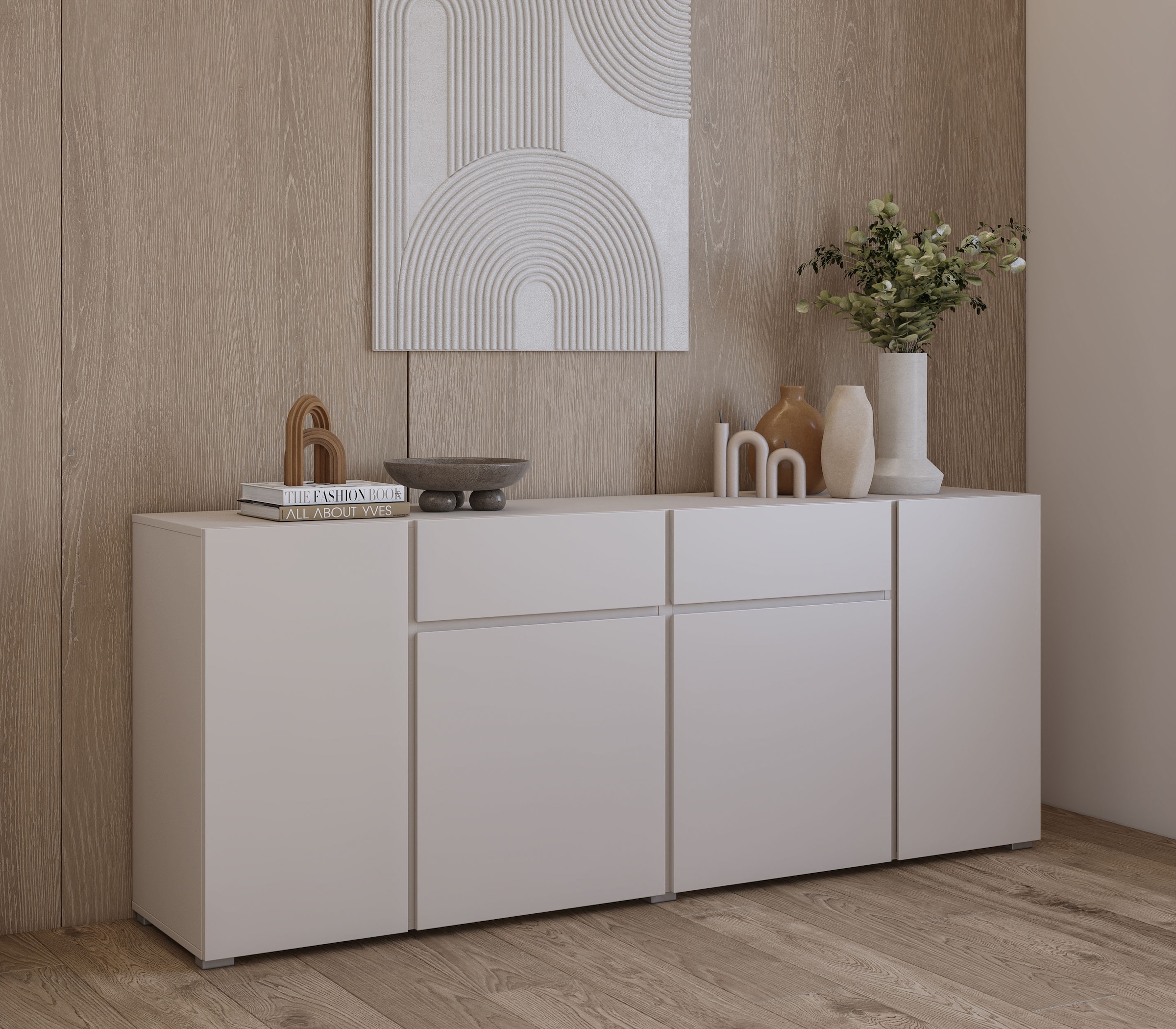 OTTO home Sideboard »Metric,Breite 195 cm, grifflose Kommode 4 Türen/2 Schubkästen« Schubladenschrank mit viel Stauraum, Einlegeböden verstellbar