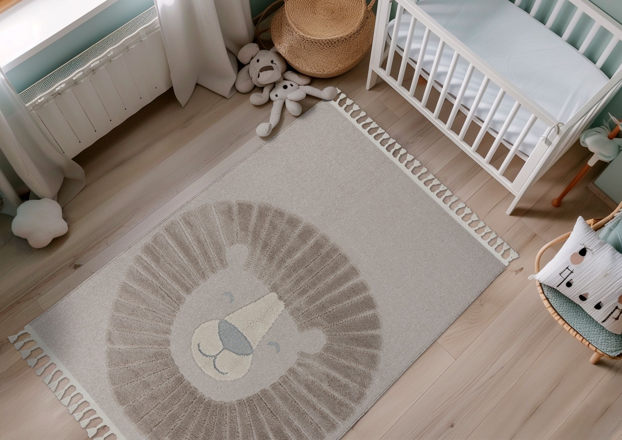 Kayoom Kinderteppich »Modena 424« rechteckig 11 mm Höhe auch in rund, Kurzflor, Hoch Tief, mit Fransen, Löwe