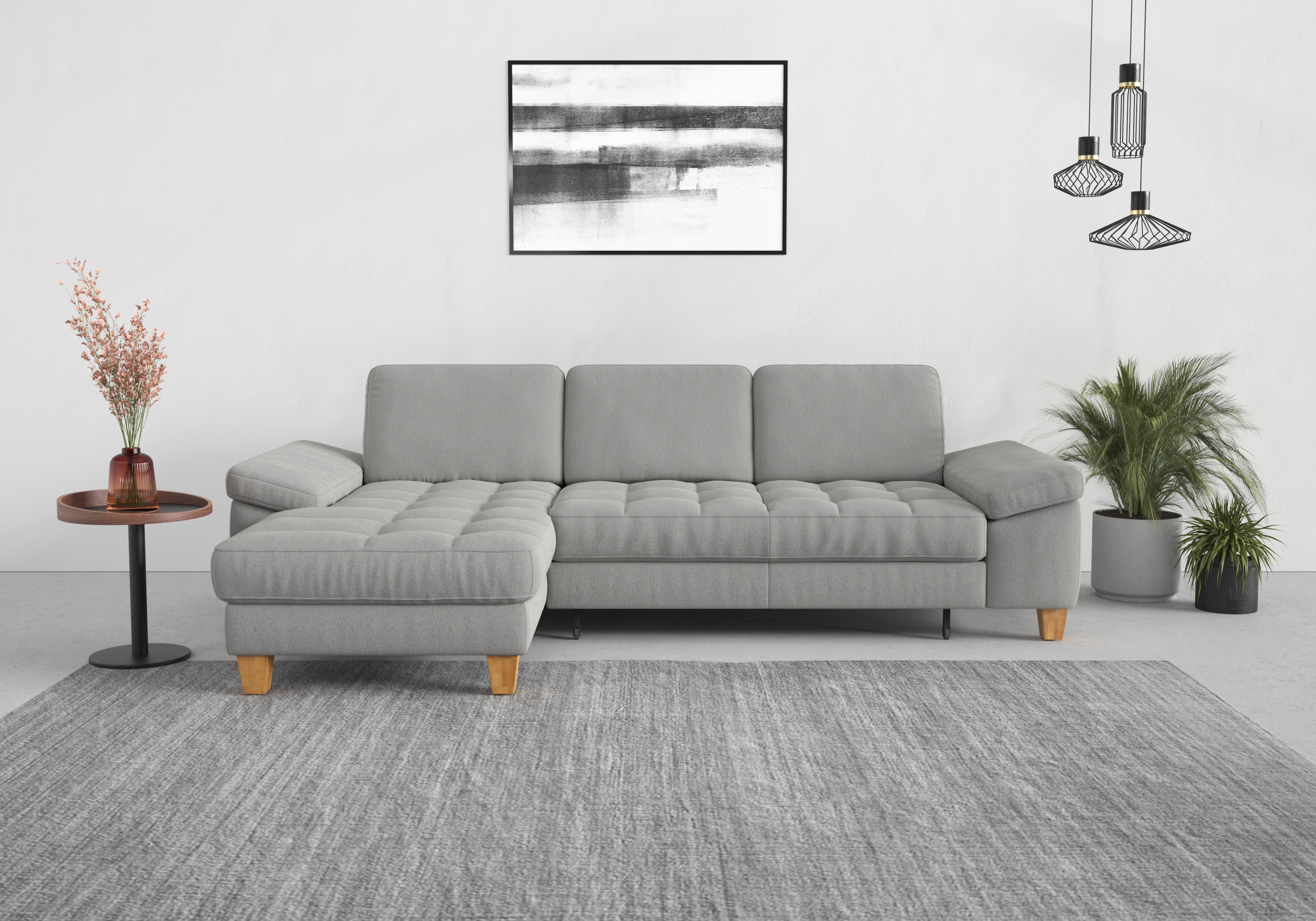 sit&more Ecksofa "Westham L-Form" mit Recamiere, mit oder ohne Schlaffunktion, Bettkasten, Füße Eiche