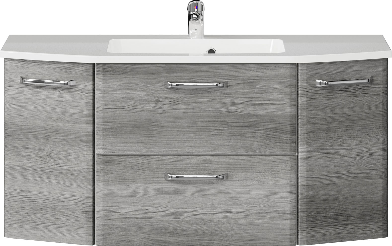 Saphir Badmöbel-Set »Quickset 2-teilig, Mineralmarmor-Waschtisch mit LED-Spiegelschrank«, (2 St.), Badezimmer Set inkl. Türdämpfer, 5 Türen, 1 Klappe, 1 Schublade