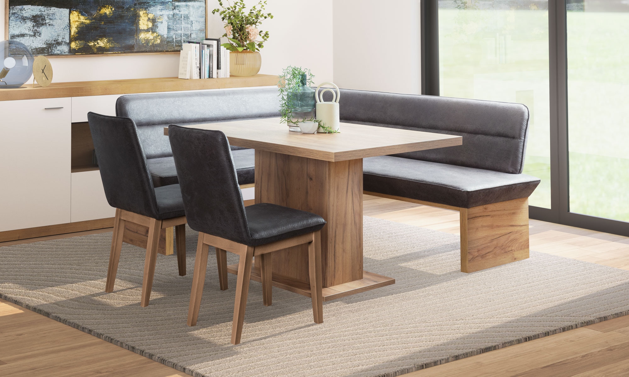 OTTO home Eckbankgruppe »Beluna + Cross Essecke Sitzgruppe Eckbank Küchenbank« Set, Eckbank, 2 Stühle und Tisch, 4 tlg. Sitzgruppe Esszimmer Stühle Tisch und Bank bequem gepolstert