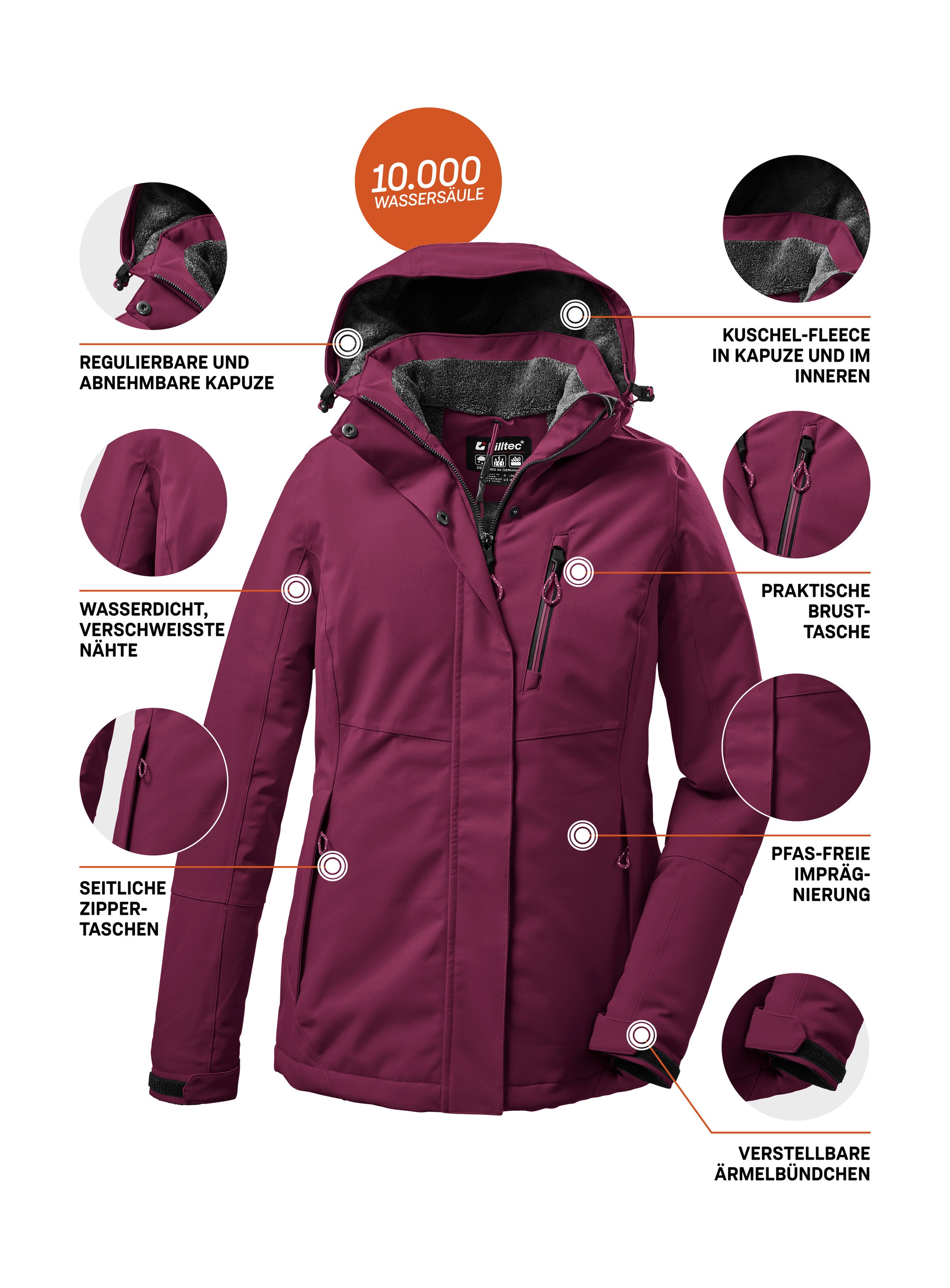 Killtec Outdoorjacke »KOW 170 KG WMN JCKT«, Damen Funktionsjacke: wasserdicht, atmungsaktiv, abnehmbare Kapuze