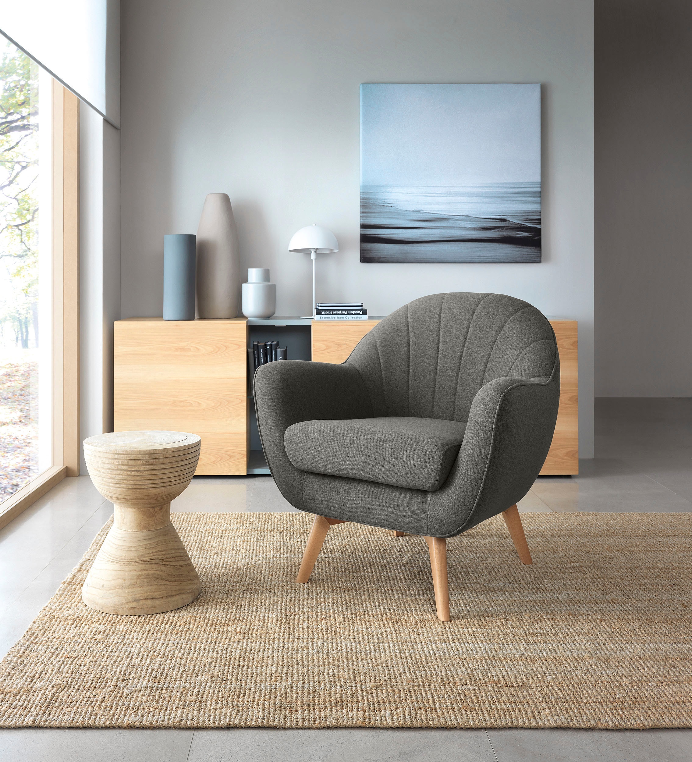 TRENDMANUFAKTUR Sessel »Fuelta«, mit auffälligem Nahtbild und schönen Füßen aus Holz