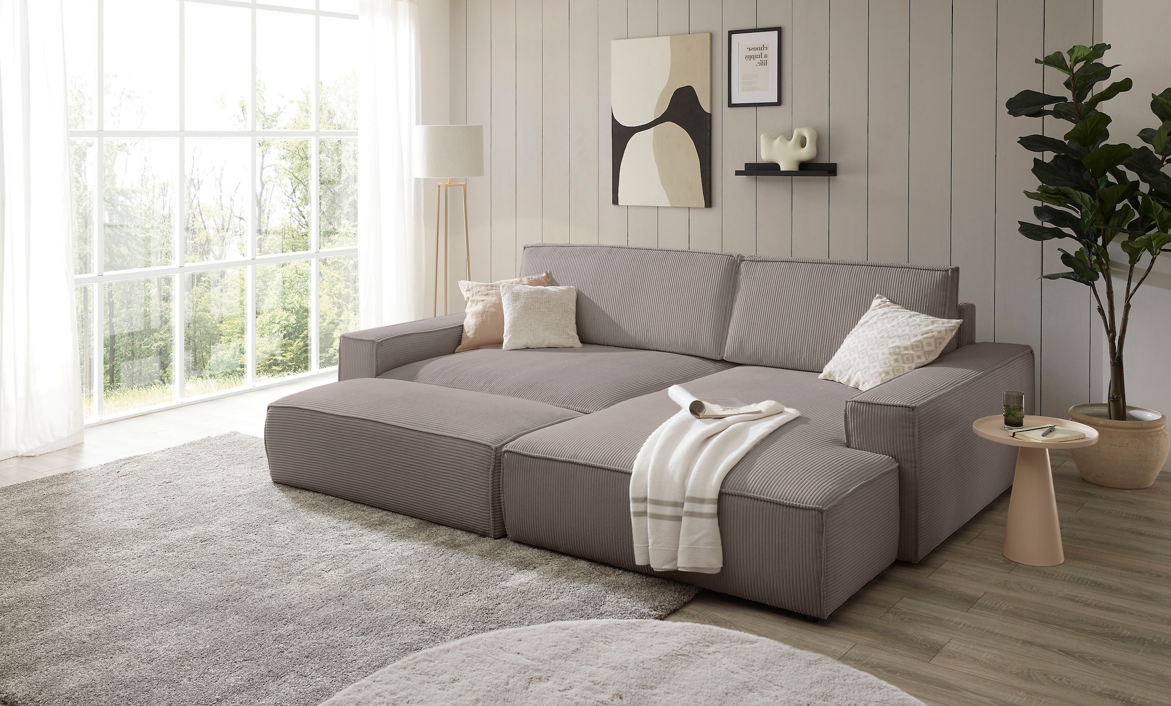 Home affaire Polsterecke »NEU: SHERWOOD XXL tief, L-Form mit Schlaffunktion, Big-Sofa mit Hocker«, (Set, 2 St.), stellbar zum Schlafsofa (Krokodilverbinder), Cord, Leinenoptik