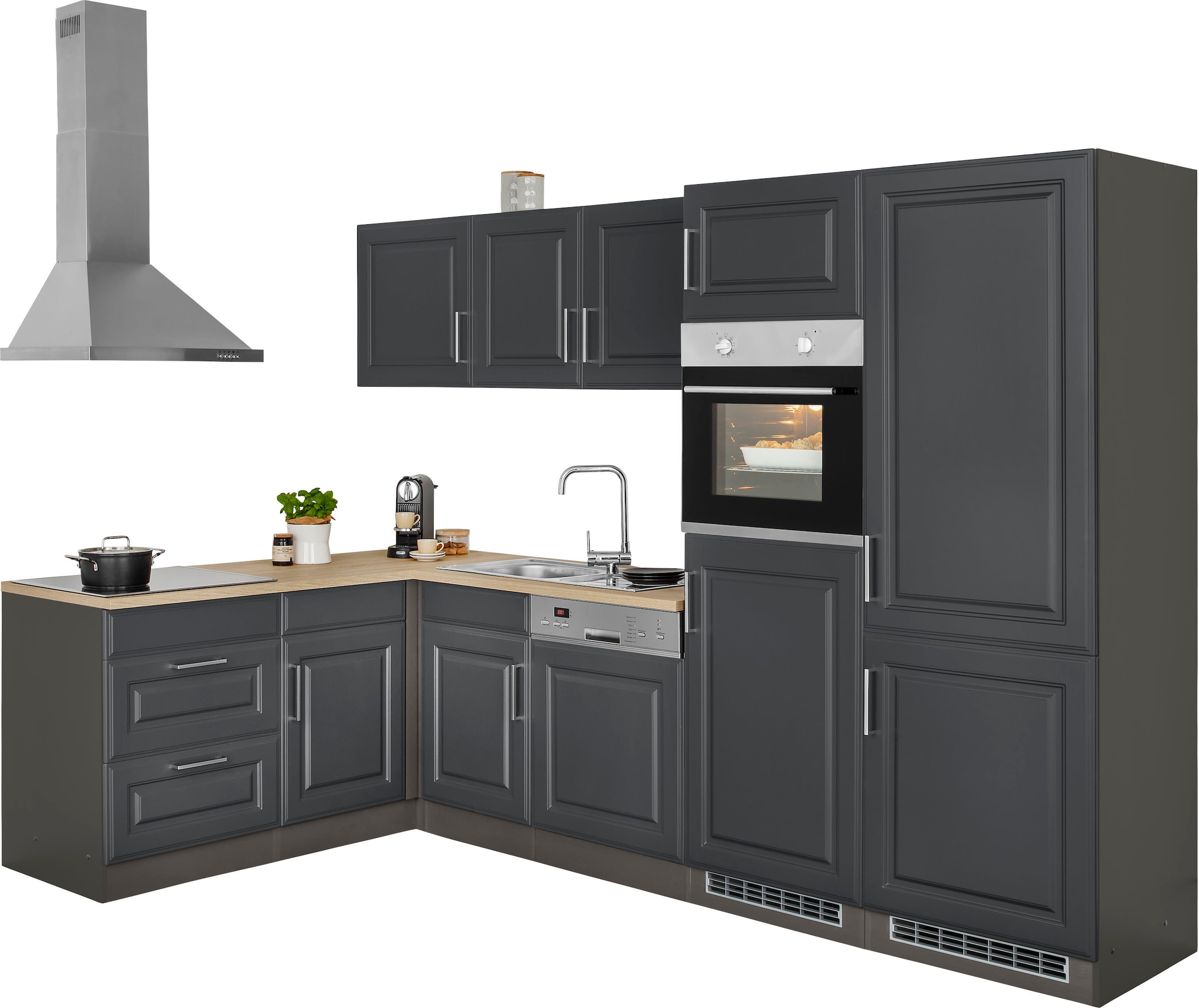 KOCHSTATION »KS-Stockholm« Stellbreite 290/170 cm, mit hochwertigen MDF Fronten im Landhaus-Stil