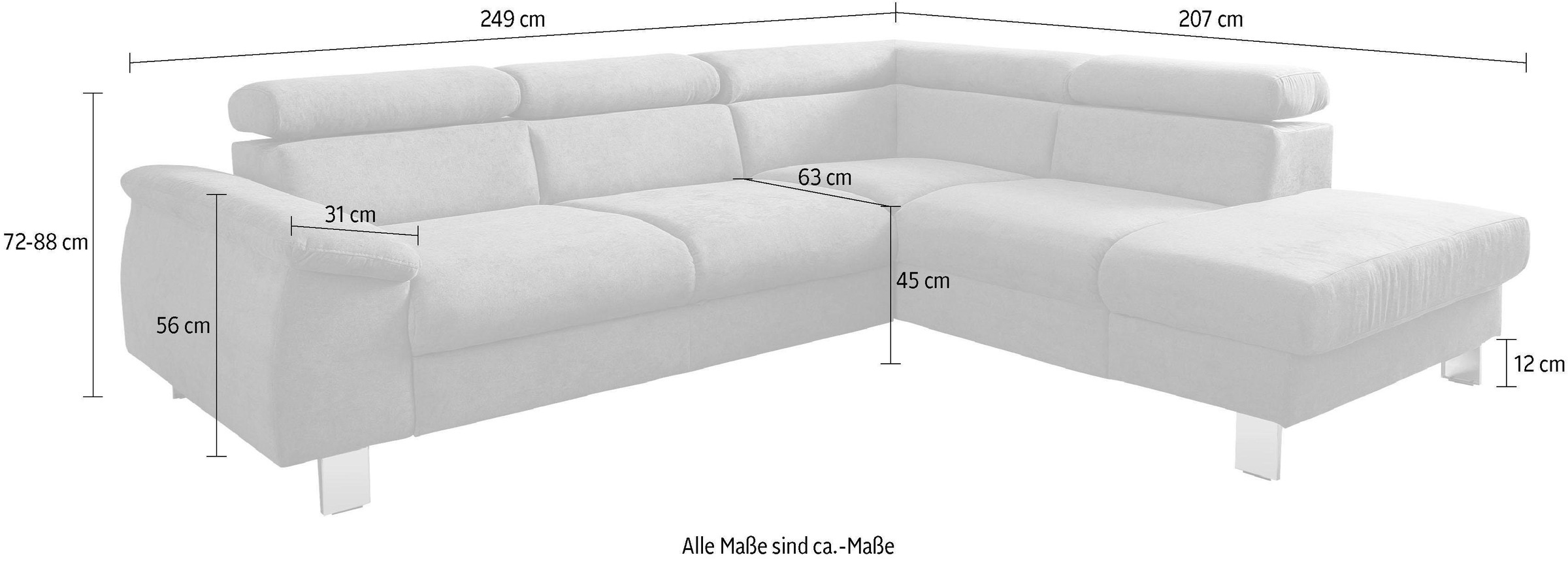 COTTA Polstergarnitur »Komaris L-Form«, (Set), Set bestehend aus: Ecksofa mit Kopfteilverstellung & Hocker