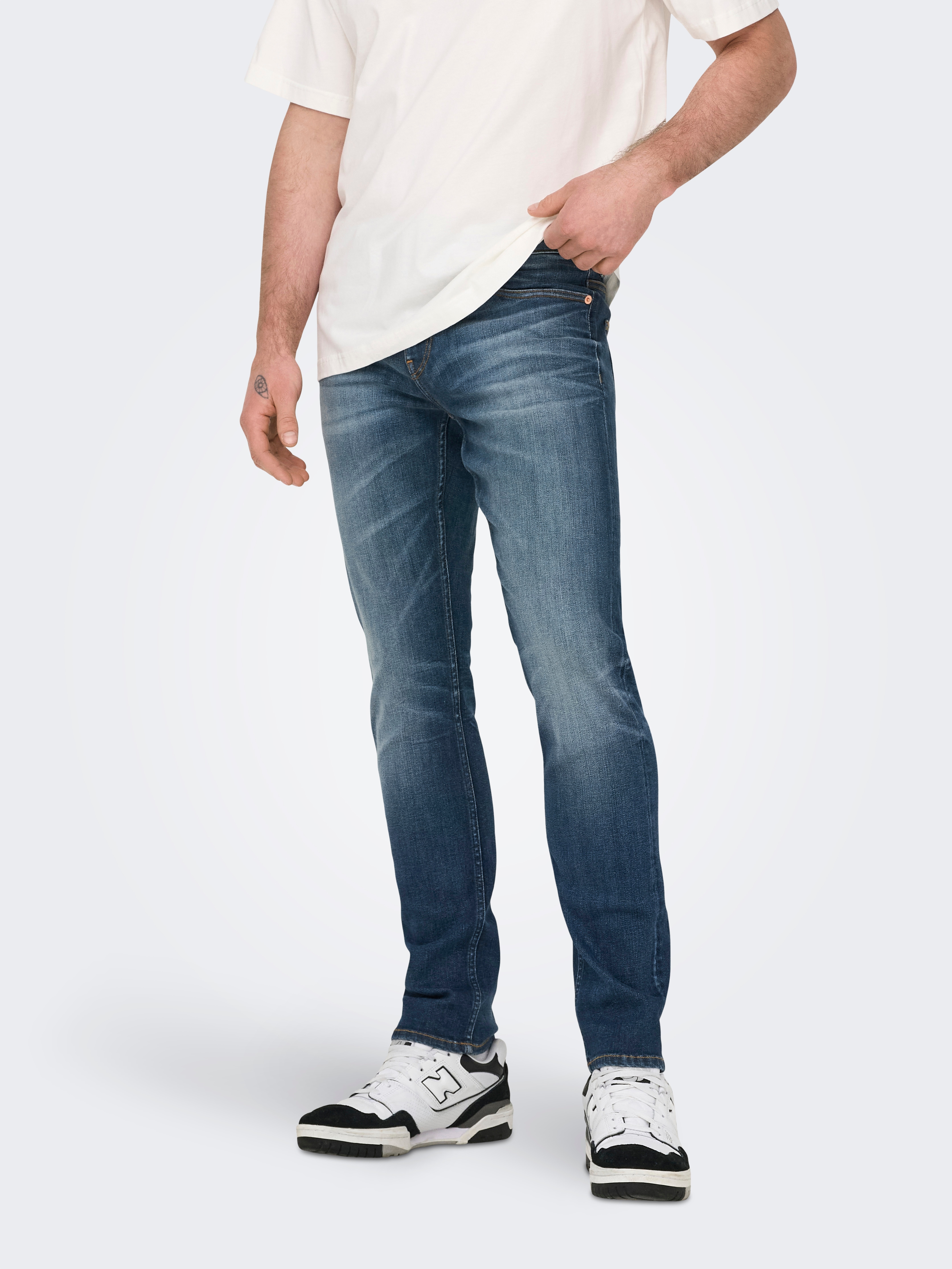 Only & Sons Herren Slim-fit-Jeans »OS ONSLOOM SLIM BLUE GREY 40« mit Destroyed Effekt in blau, Größe 30