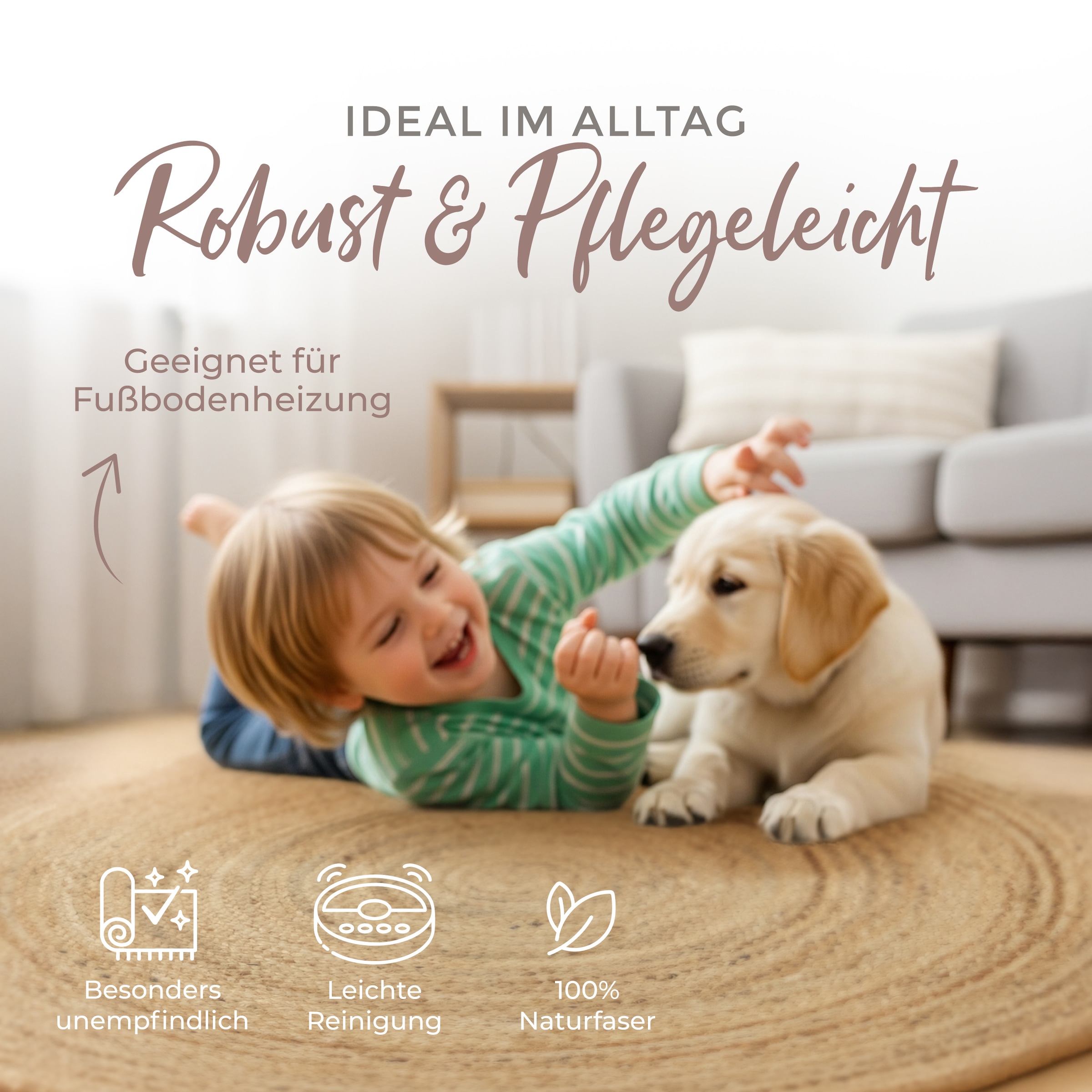carpetfine Teppich »Nele Juteteppich Naturfaser«, rund, 6 mm Höhe, geflochtener Wendeteppich aus 100%Jute, in rund und oval, viele Größen