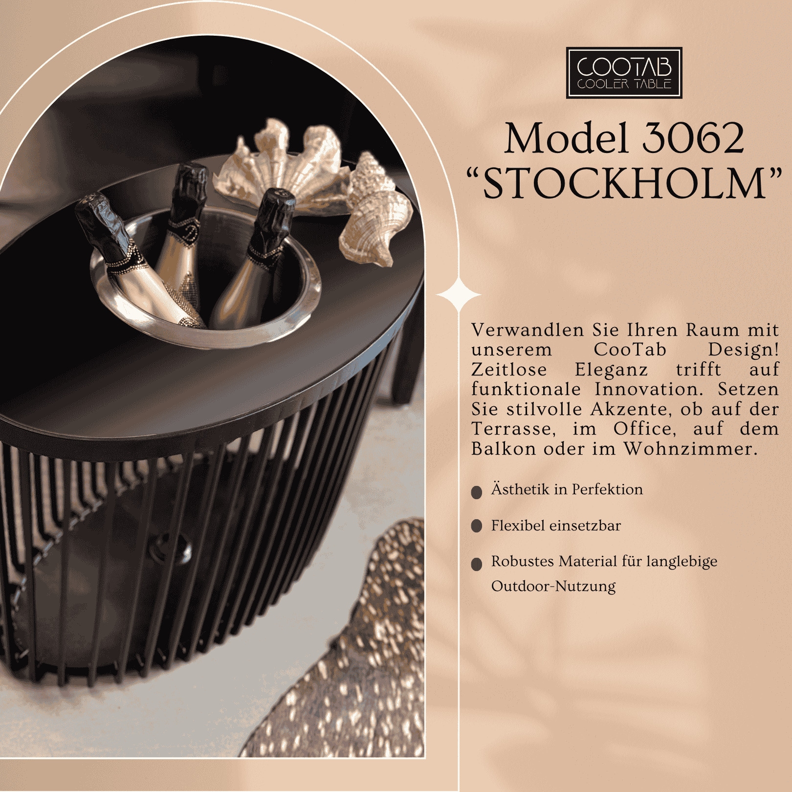 COOTAB Cooler Table Beistelltisch »3-in-1 Loungetisch mit Acryl-Kühler Stockholm 46 cm schwarz« 1 Stk. tlg. Wetterfest, Pflegeleicht, Hitzebeständig, Stapelbar