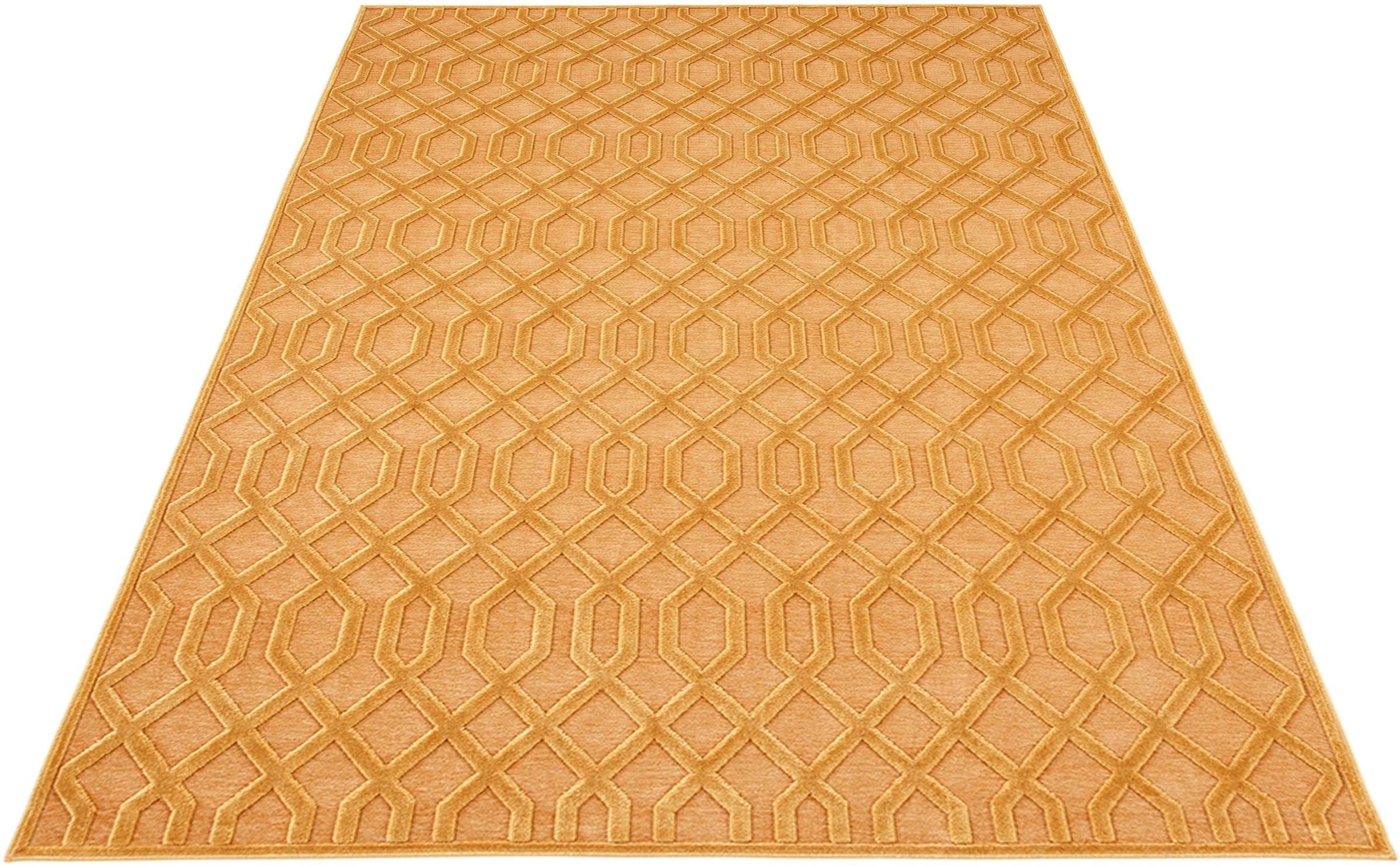 MINT RUGS Teppich »Caine«, rechteckig, 4 mm Höhe, Viskose Glanz, Hoch-Tief Struktur, Wohnzimmer, Schlafzimmer, Robust, Pflegeleicht, Gitter Muster