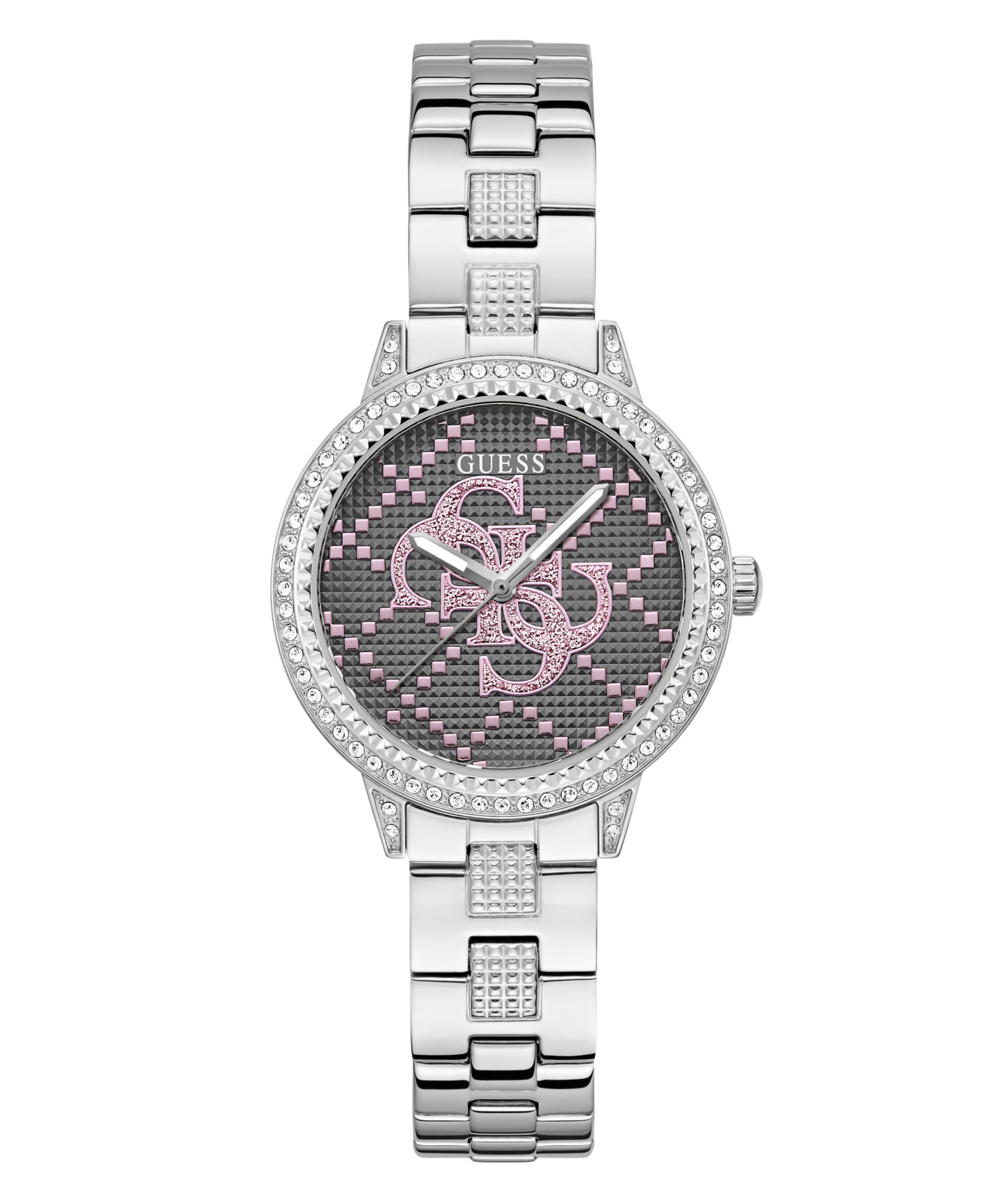 Guess Quarzuhr »G LACE« Armbanduhr, Damenuhr, Edelstahlarmband, Kristallsteine