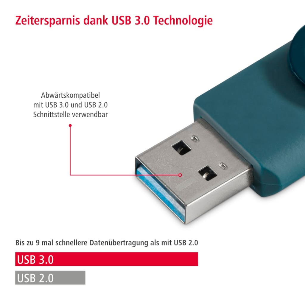 Hama USB-Stick »USB-Stick "Rotate", USB 3.0, Petrolblau«, (Lesegeschwindigkeit 90 MB/s)