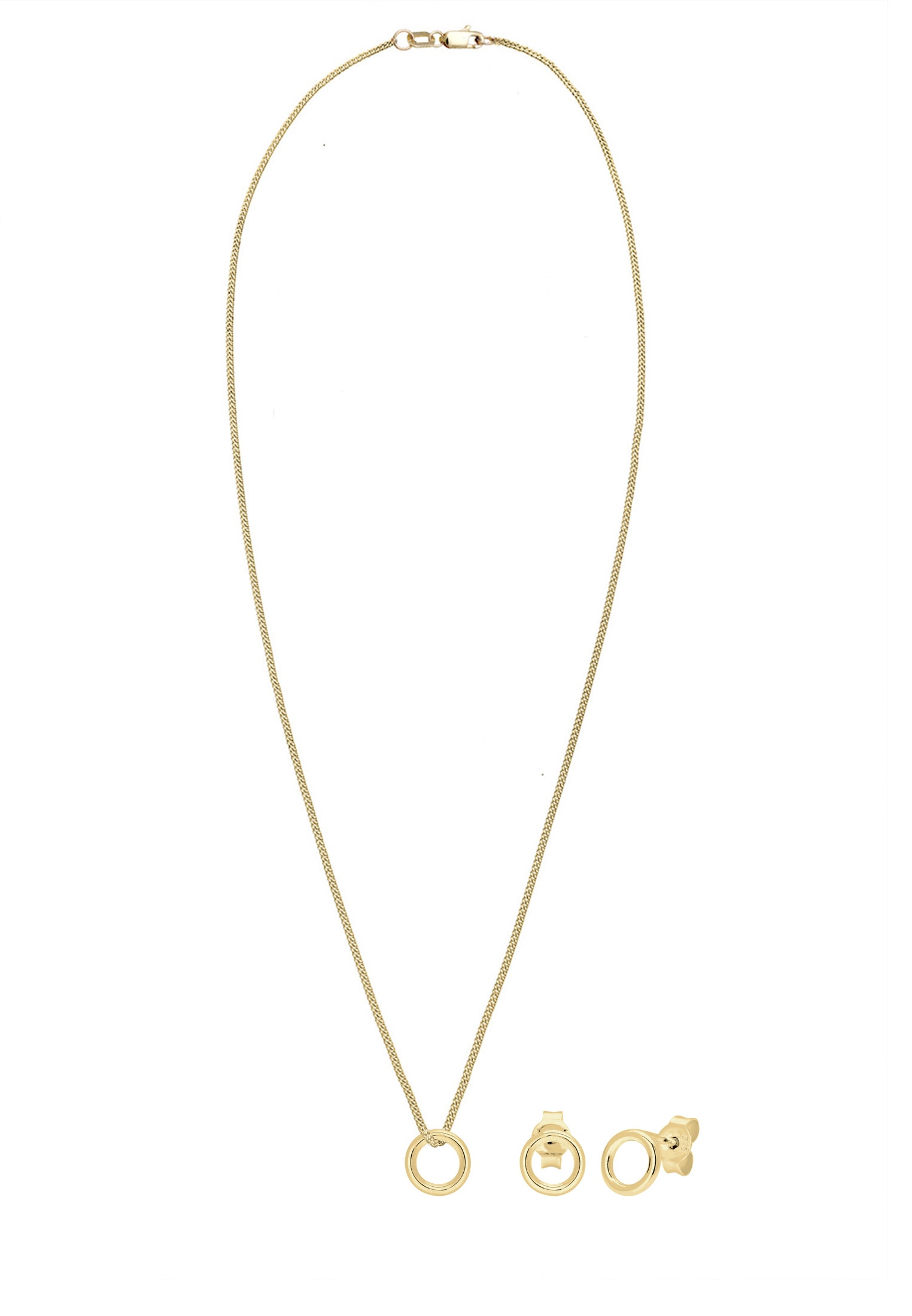 Elli Premium Ohrring und Ketten Set »Schmuckset Kreis Rund 375 Gelbgold«