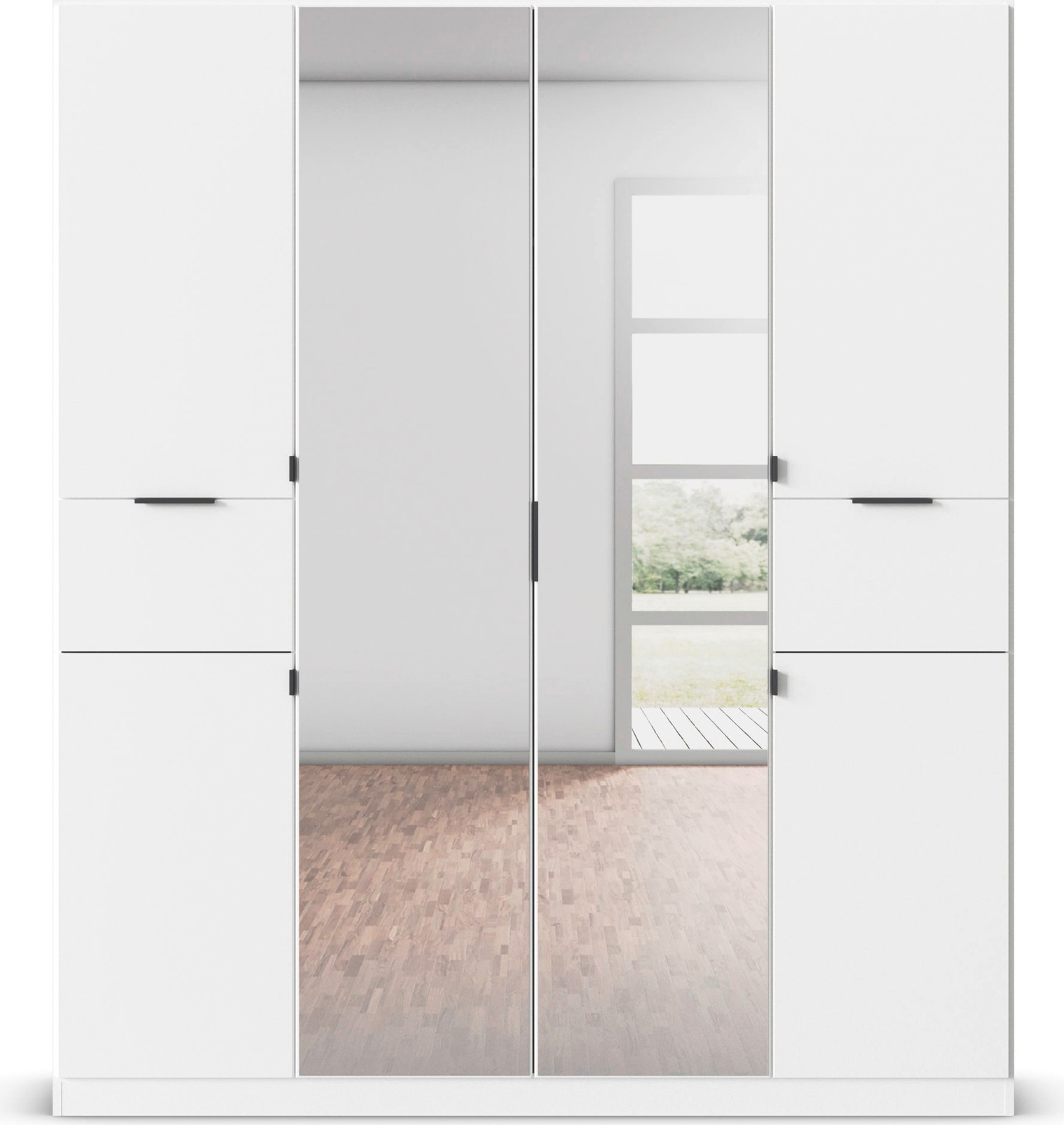 rauch Drehtürenschrank »Kleiderschrank Schrank Garderobe Wäscheschrank TICAO«, (Schubladen in der Höhe variabel positionierbar), mit 2 geräumigen Schubladen, viel Stauraum MADE IN GERMANY