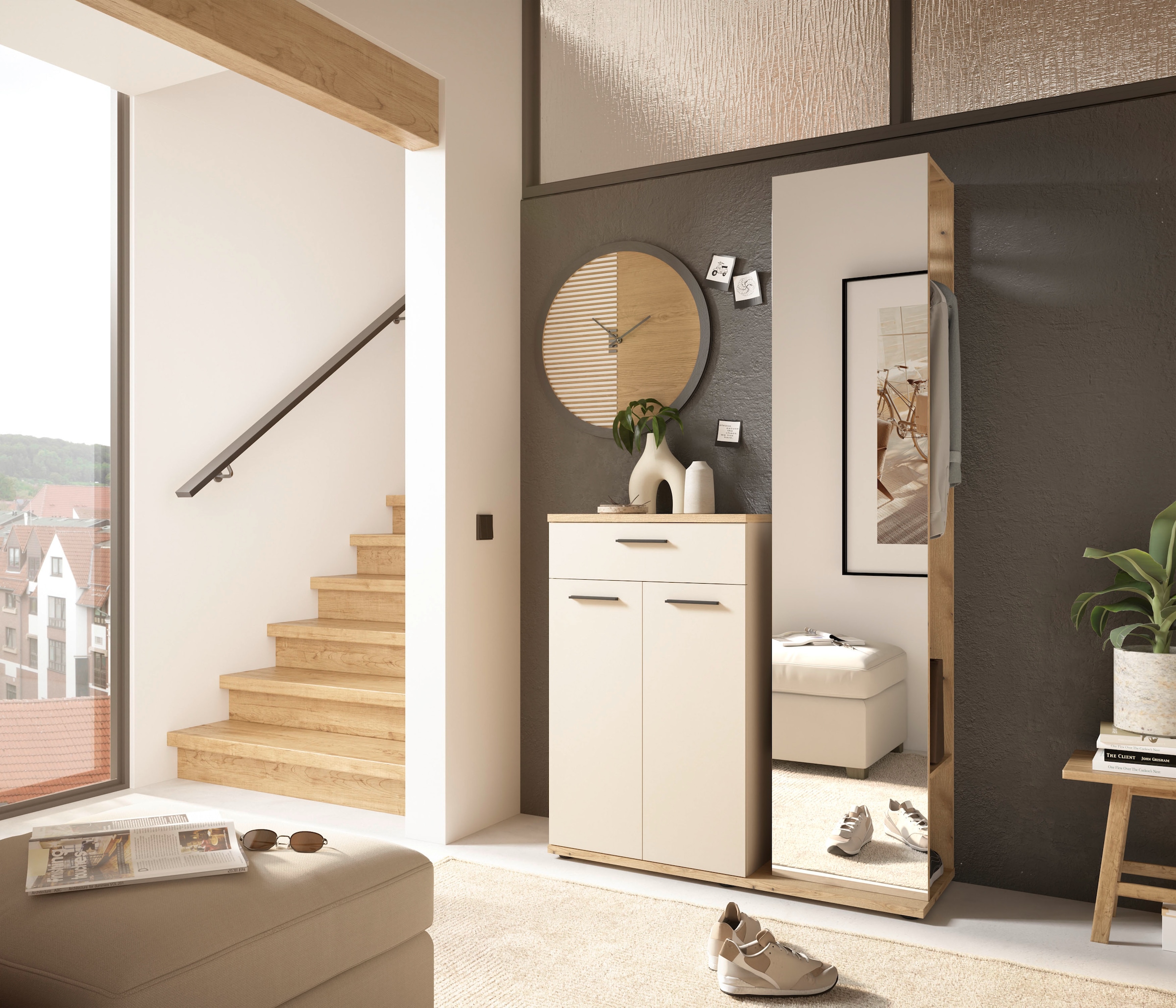 HBZ Garderoben-Set »Kompaktgarderobe, BxHxT 105x188x38 cm mit Spiegel«, (2 St.), Breite 105cm, Softclose, Melaminbeschichtet, Spiegel
