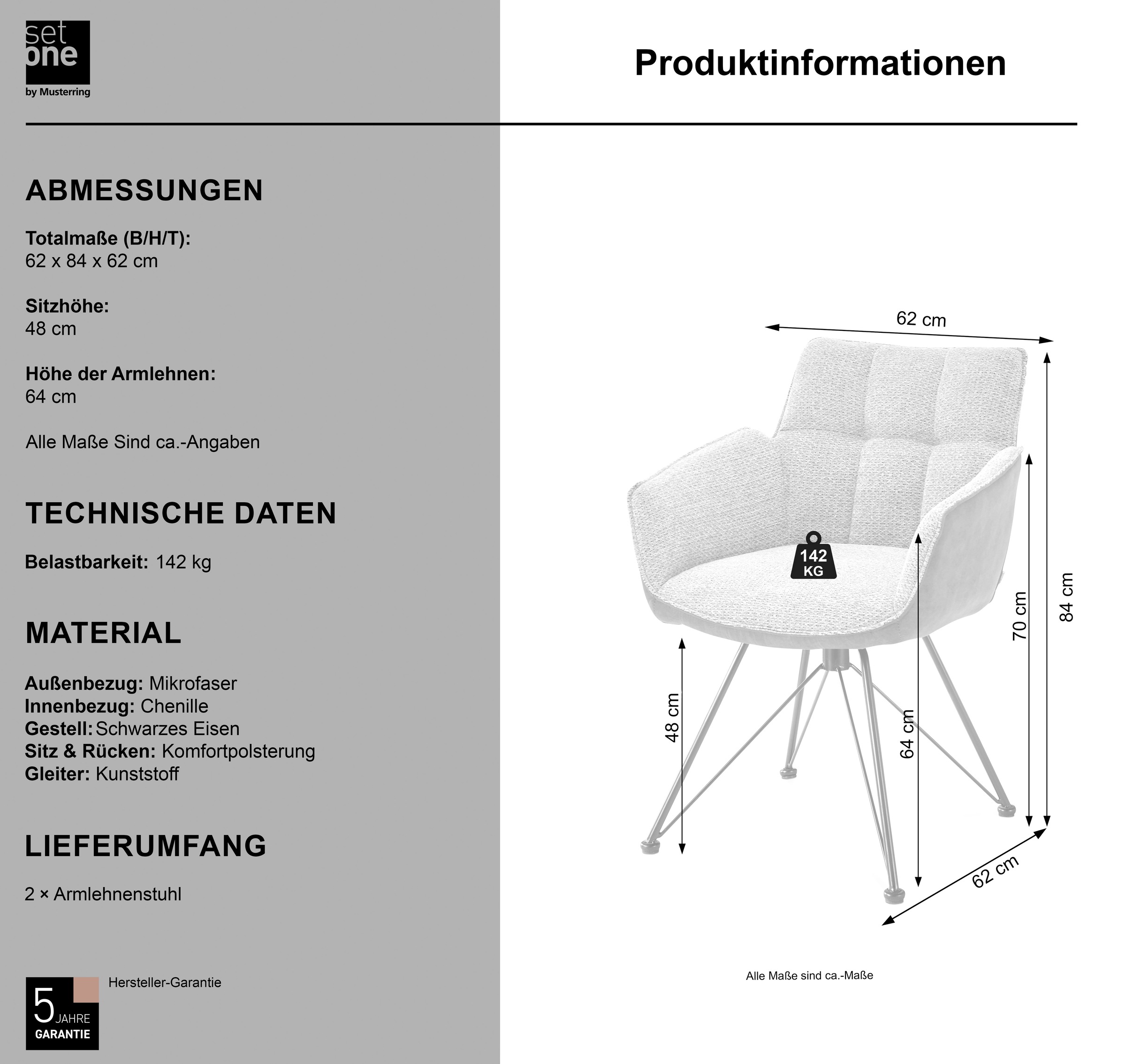 set one by Musterring Esszimmerstuhl »Frisco-B«, (Set), 2 St., Microfaser-Chenille, Bezug innen Chenille und außen Microfaser, Design-Gestell schwarz