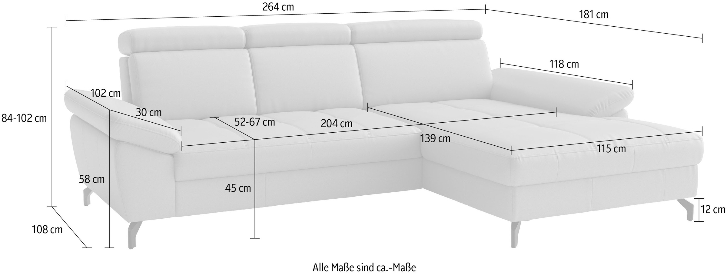 sit&more Ecksofa »Vanity L-Form, Leder, B: 264 cm, mit Sitz-, Kopf u. Armteilverstellung« Couch optional mit Schlaffunktion & Bettkasten, in Leder