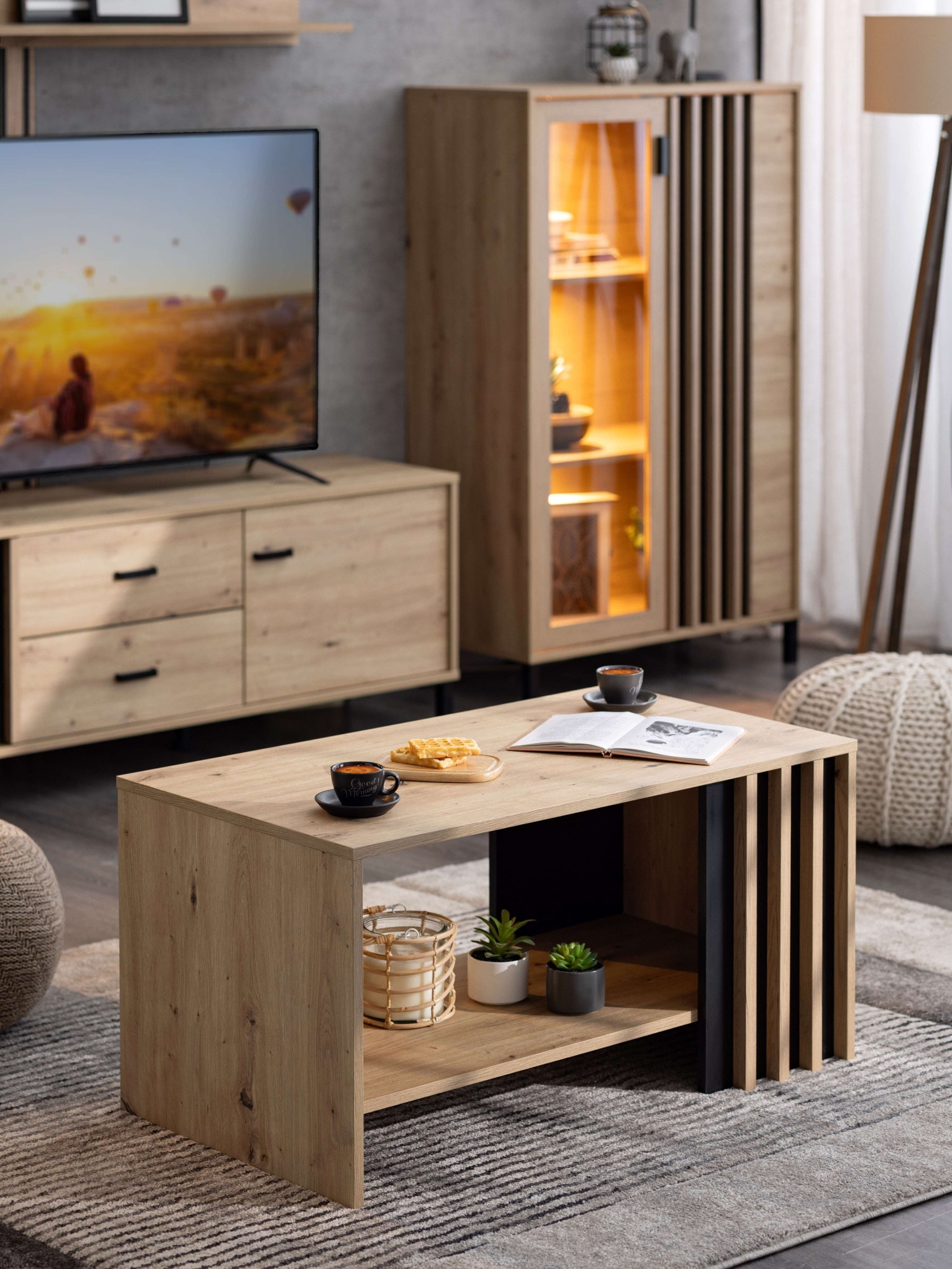 Home affaire Couchtisch »Laval, Wohnzimmertisch, Sofatisch, Beistelltisch, Kaffeetisch« Eleganter Couchtisch mit viel Stauraum, Lamellen-Optik