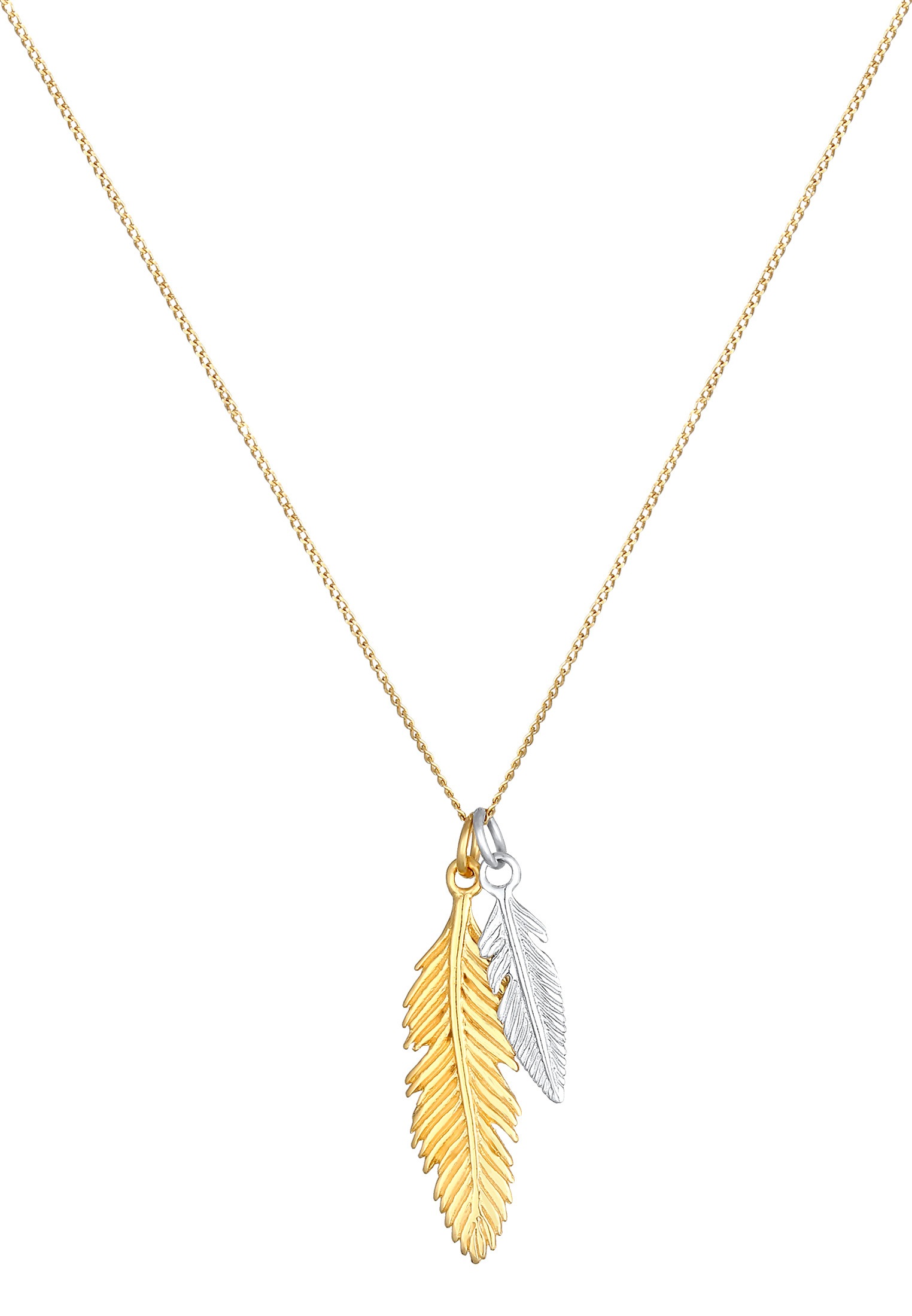 Elli Kette mit Anhänger »Halskette Feder Bi-Color Boho 925 Silber«