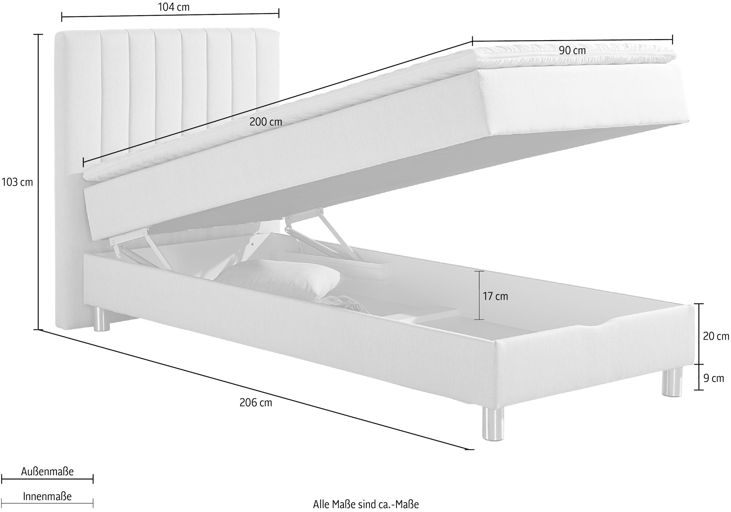 Maintal Boxbett mit Bettkasten und Kaltschaum-Topper