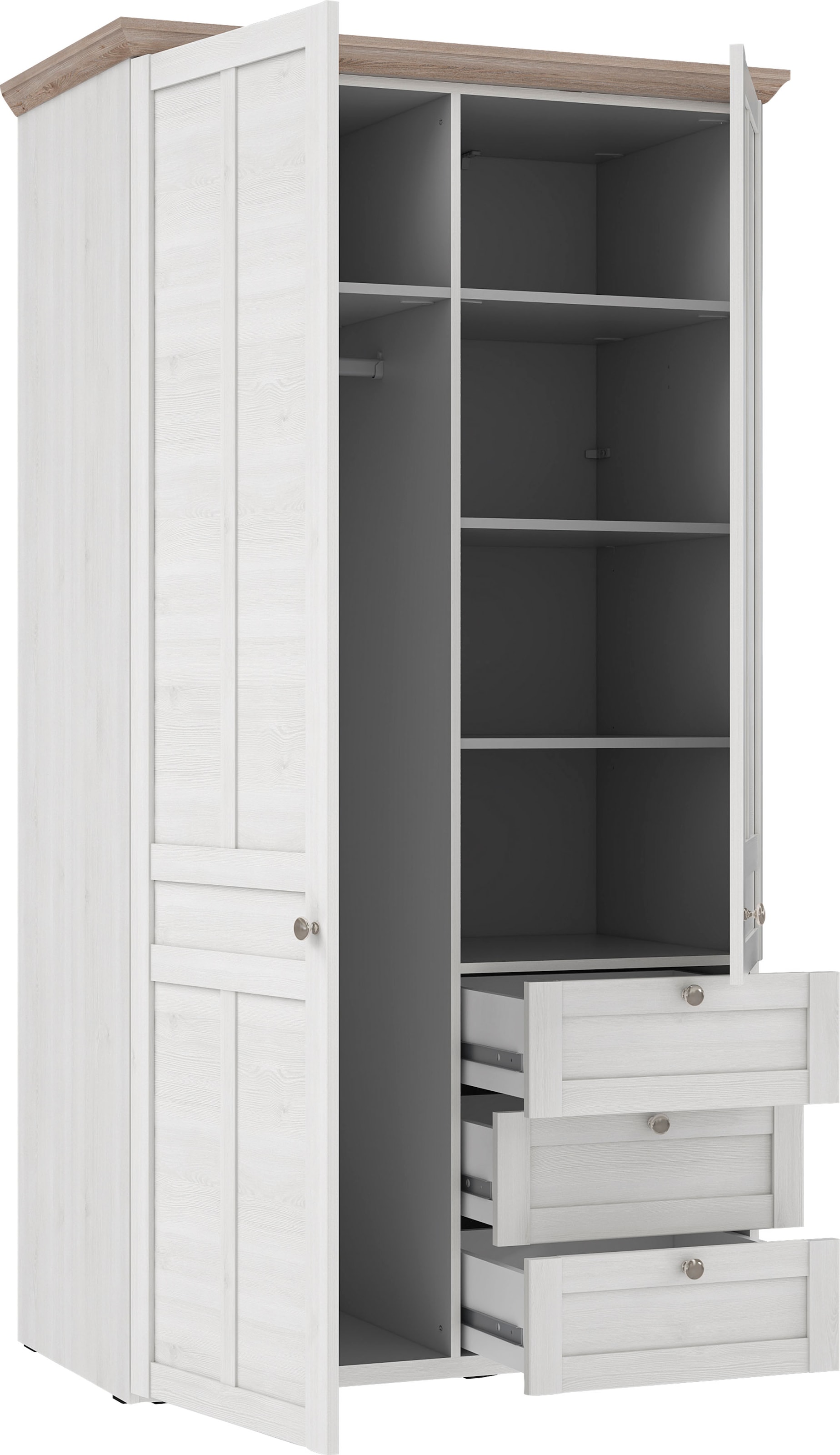 FORTE Kleiderschrank »Iloppa, Schlafzimmerschrank im Landhausstil«, (Maße: B/H/T ca. 155x192,6x57,3 cm), mit Spiegel