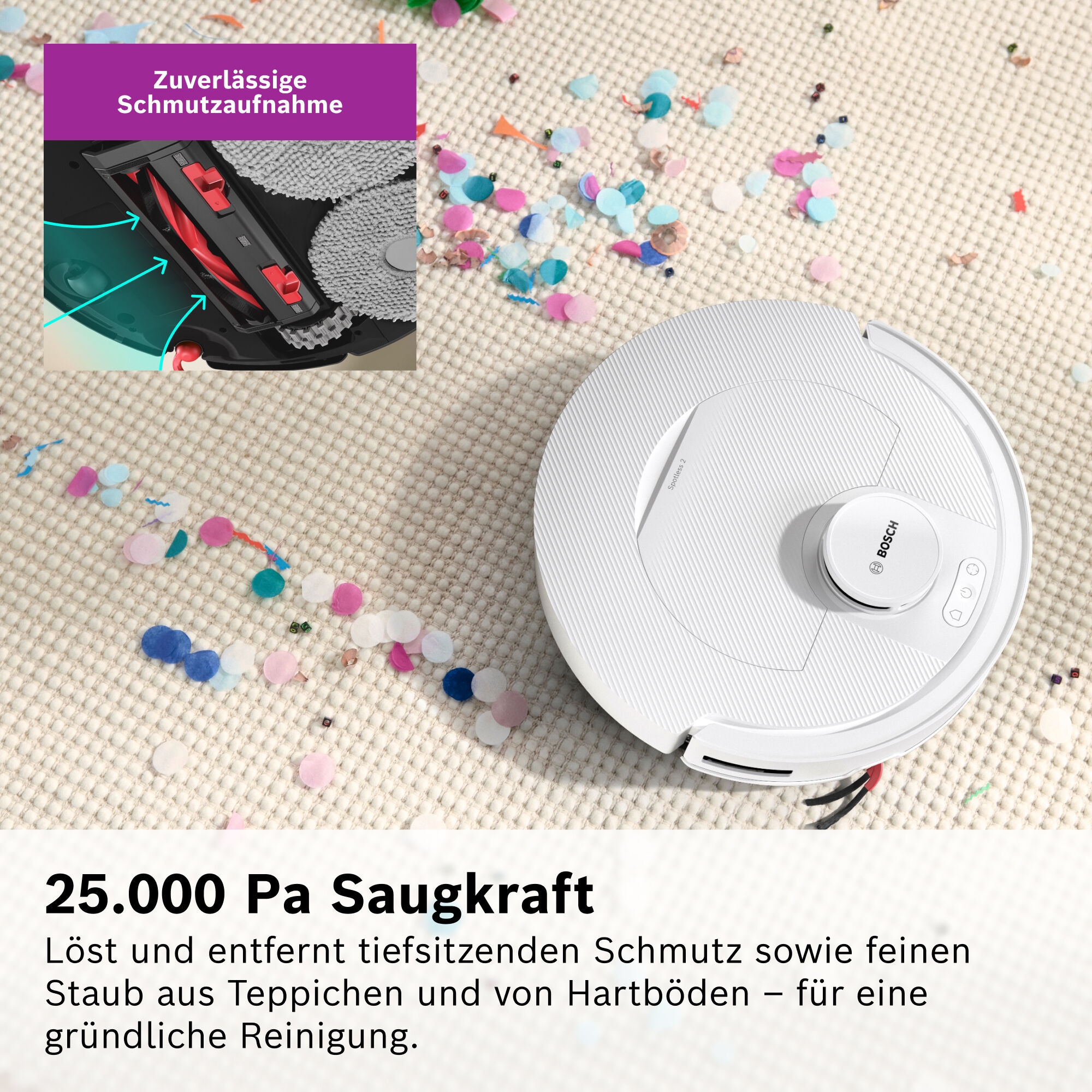 BOSCH 1100000002199 »mit Wischfunktion Spotless 2 BCR2S1B/BCR2S1W, 25.000 Pa Saugkraft« Selbstreinigung, Nass-Trocken-Servicestation, rotierende Pads