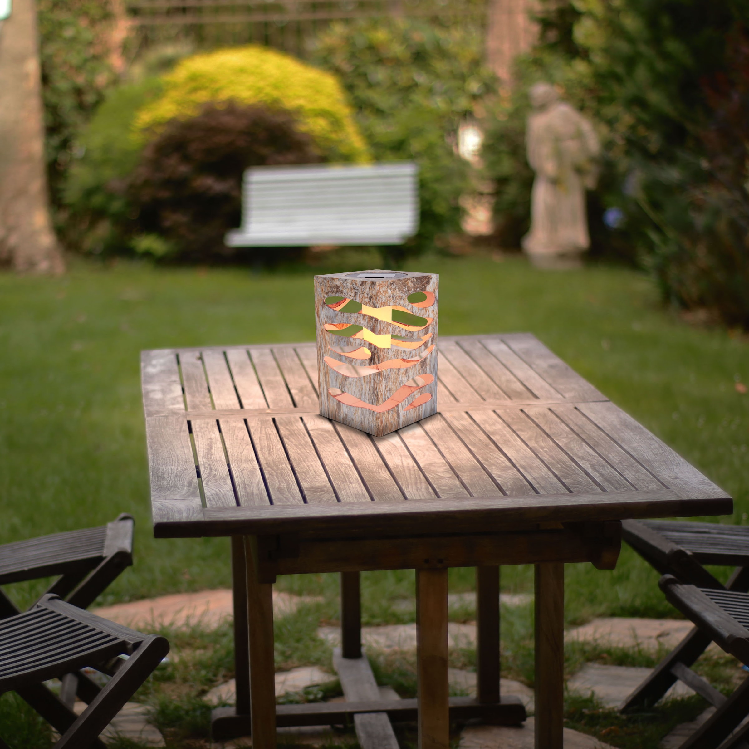 näve LED Solarleuchte »Hilda« LED-Modul 1 Stk. Warmweiß quadratisch, silber/beige Marmoroptik, Flammeneffekt, Dämmerungssensor