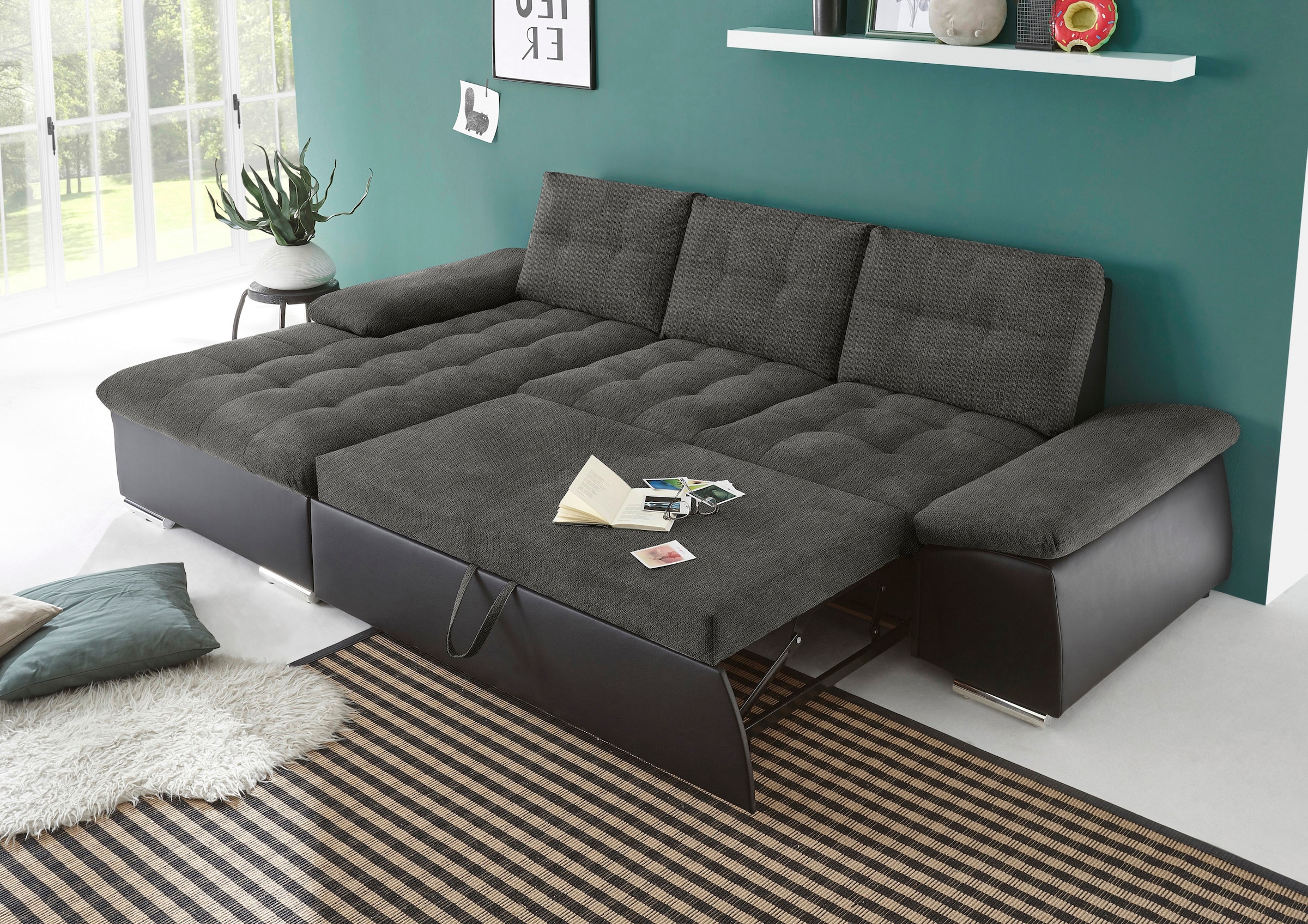 ED EXCITING DESIGN Ecksofa »Jakarta L-Form«, mit Bettfunktion, Armteilverstellung, Kopfstützen & 2 Nierenkissen