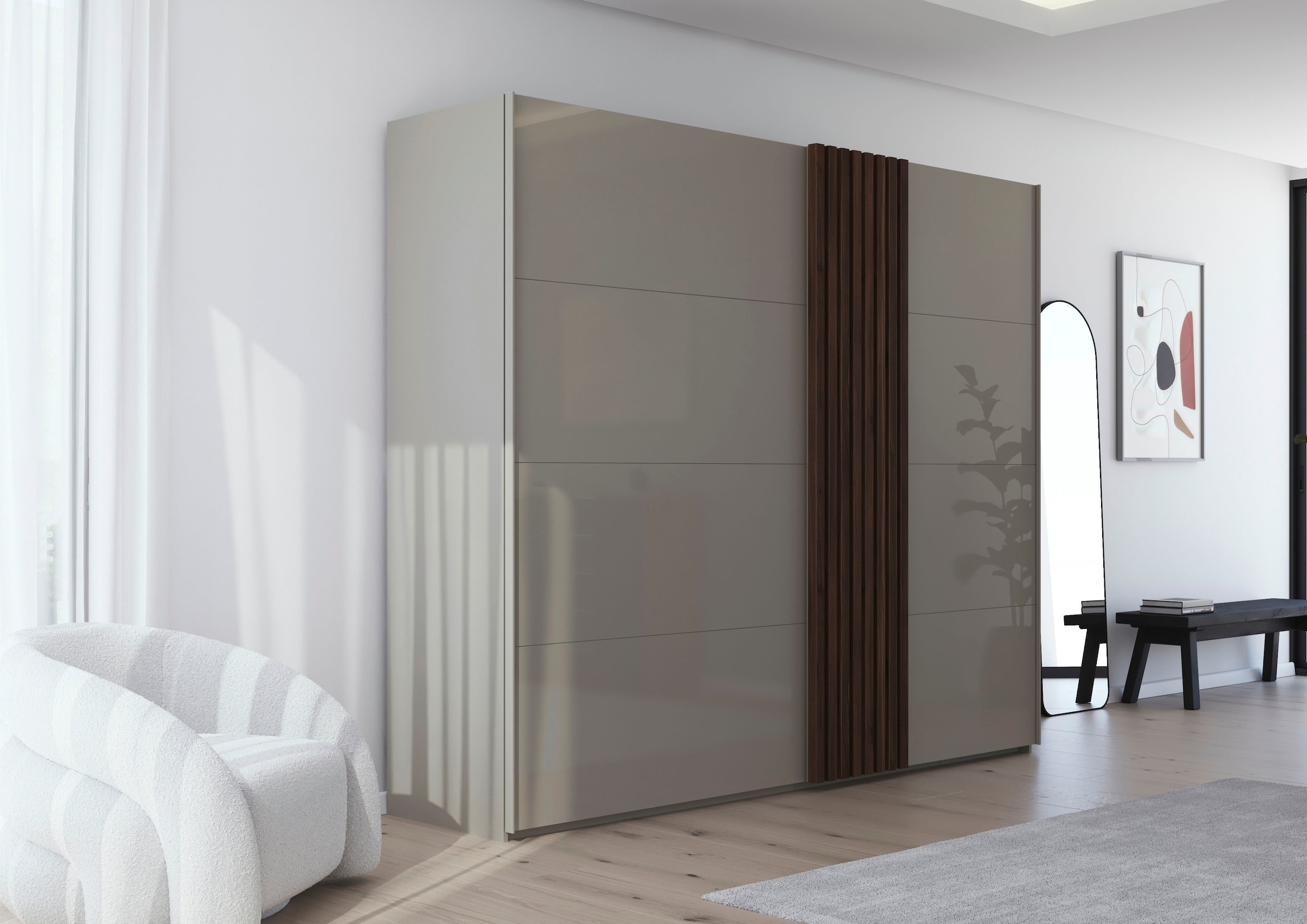 rauch Schwebetürenschrank »Kleiderschrank Schrank Garderobe Wäscheschrank TEGIO« mit hochwertigen Holzdekoraufleistung und Glasfront MADE IN GERMANY