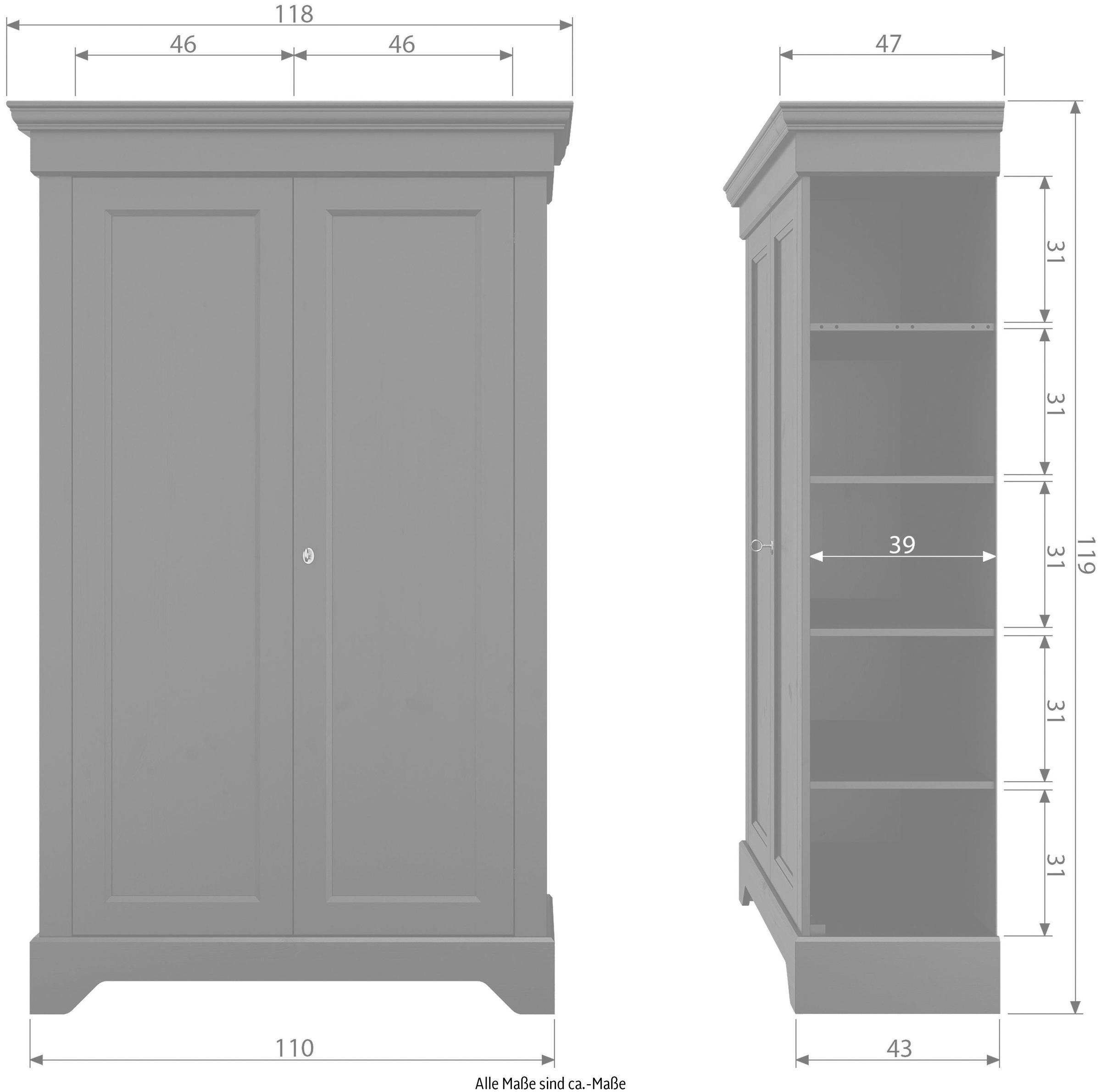 WOOOD Garderobenschrank »Isabel« mit 4 Fachböden, H 191 cm x B 118 cm
