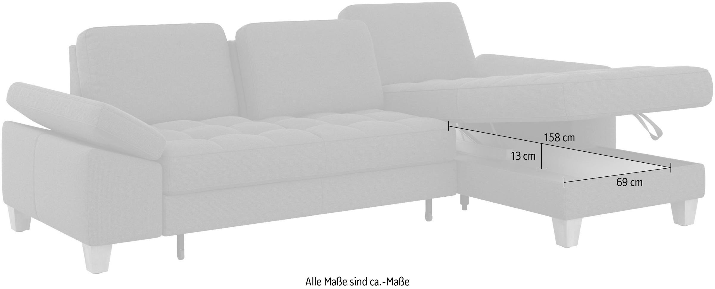 sit&more Ecksofa »Westham L-Form«, Recamiere, mit oder ohne Bettfunktion, Bettkasten, Füße wengefarben