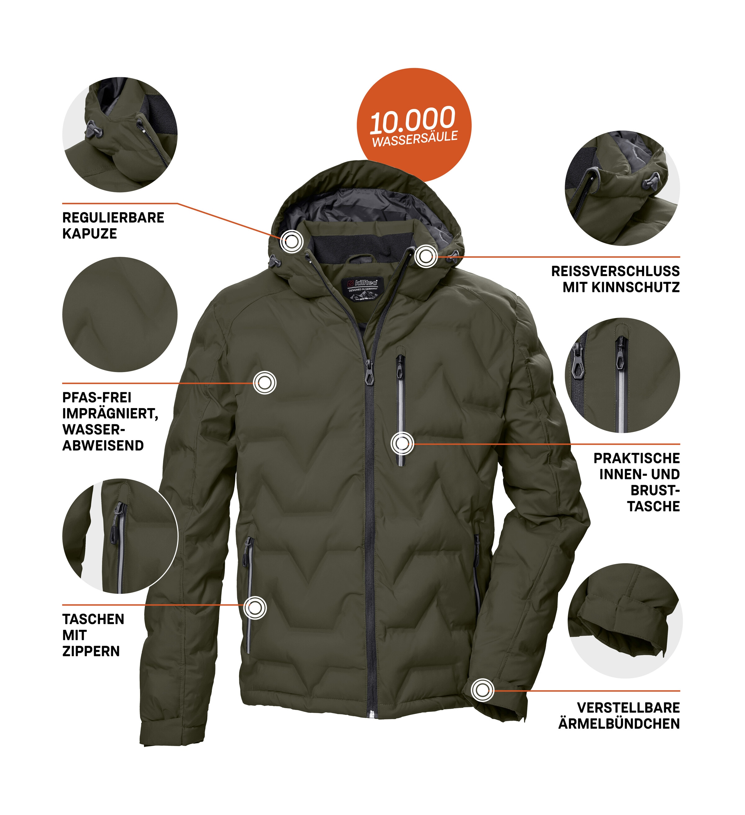 Killtec Steppjacke »KOW 60 MN QLTD JCKT« Wasser- und windabweisend, atmungsaktiv, verstellbare Kapuze