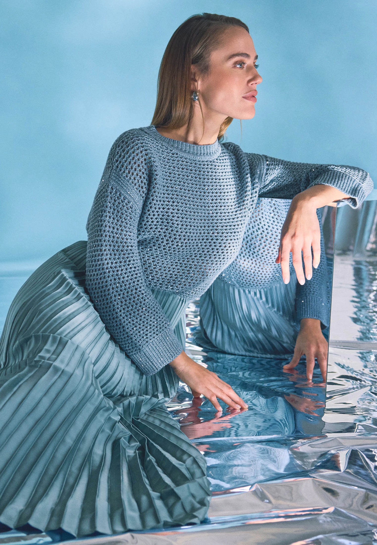 Zero Rundhalspullover »Grobstrickpullover mit Glitzer«
