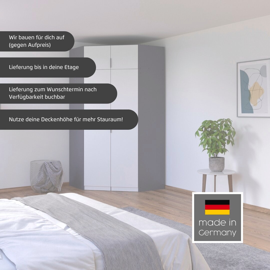 rauch Kleiderschrank »Eckschrank Schrank Ankleidezimmer Schlafzimmer Garderobe LAGOA« voll ausgestattet viel Stauraum, optional mit Aufsatz MADE IN GERMANY