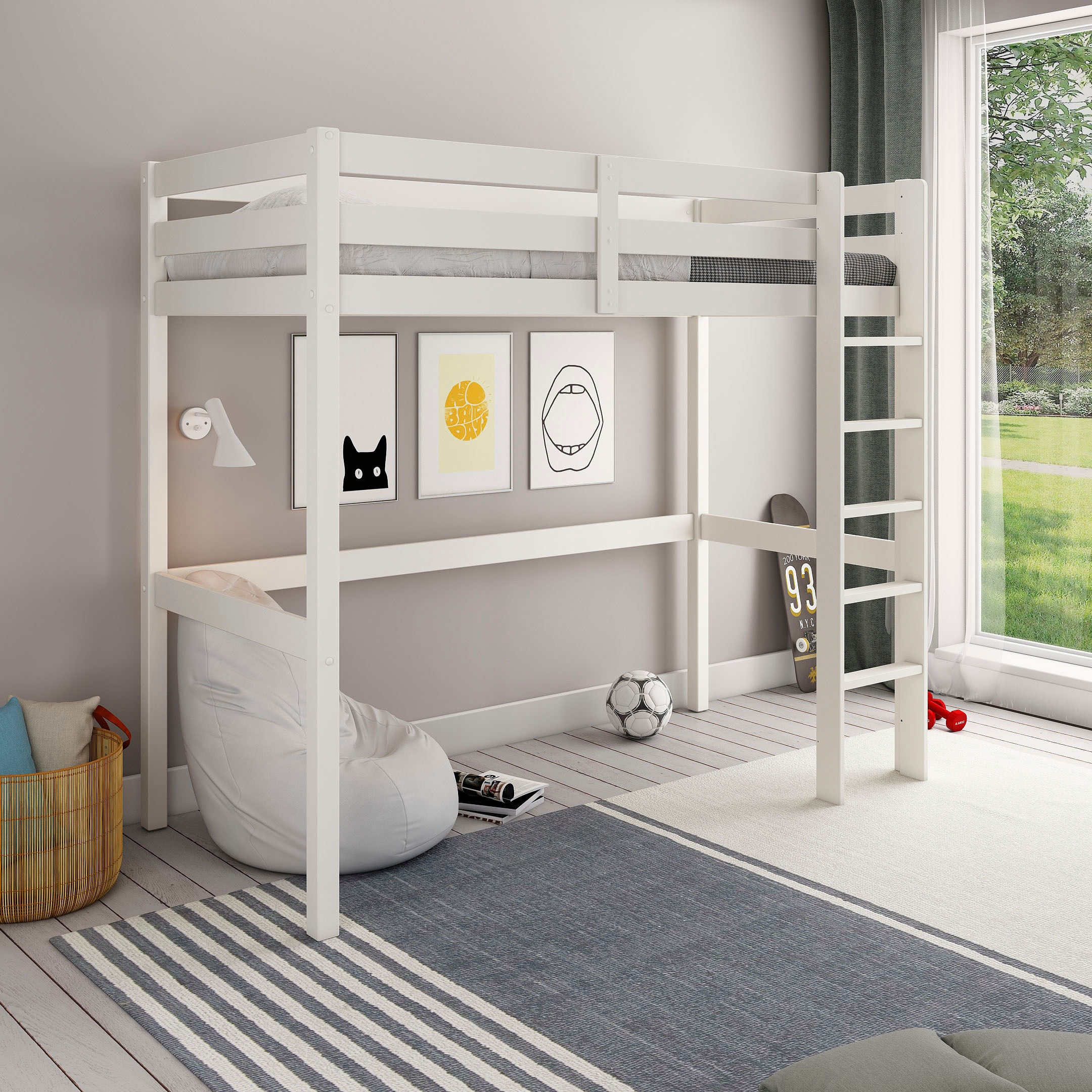 Lüttenhütt Etagenbett »Stockbett, Doppelstockbett "HENNE " zertifiziertes Massivholz«, mit Schreibtisch, Regale, ausziehbarem Sessel,OHNE MATRATZEN/AUFLAGEN!