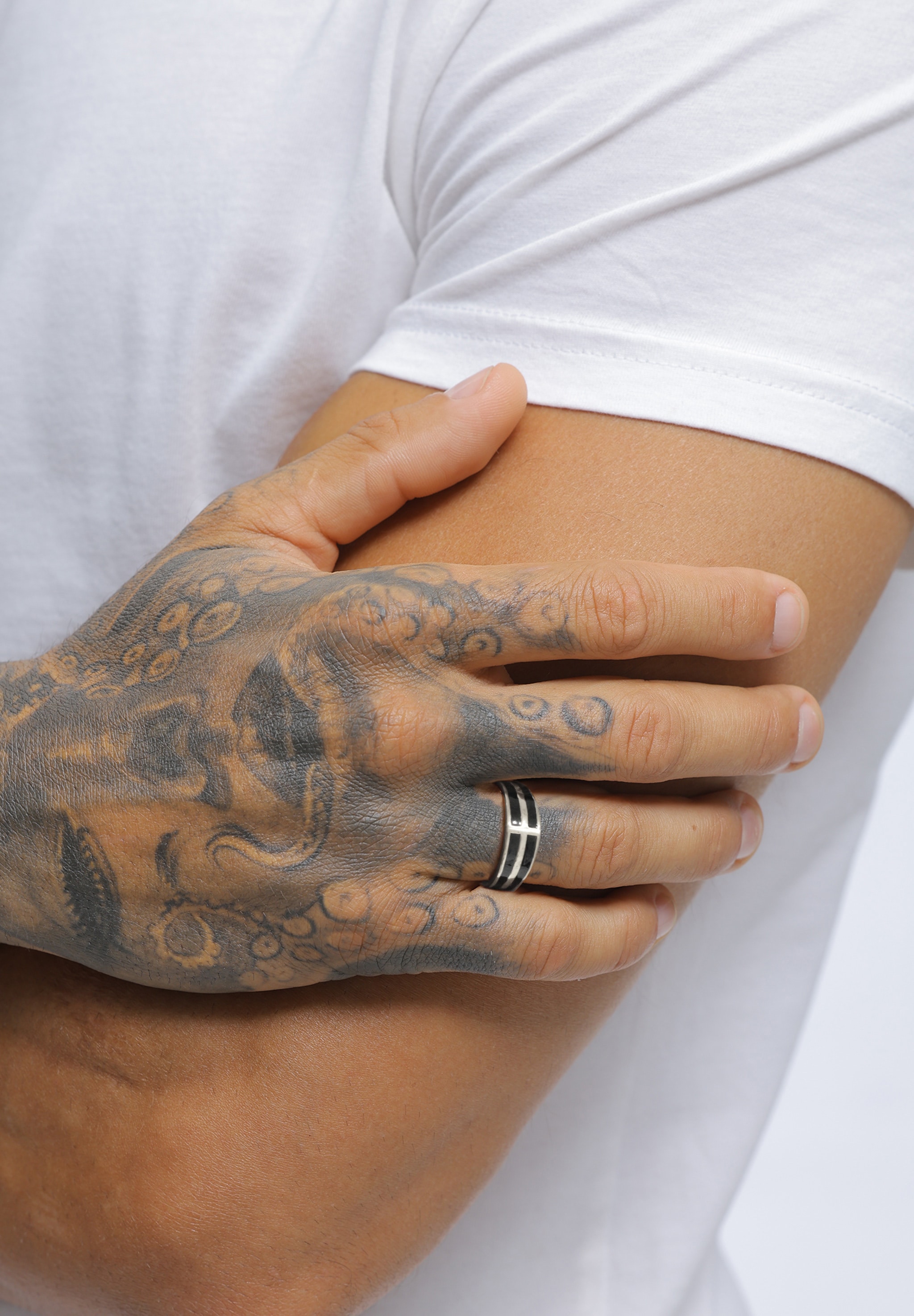 Kuzzoi Silberring »Ring Bandring Emaille Schwarz 925 Sterling Silber«
