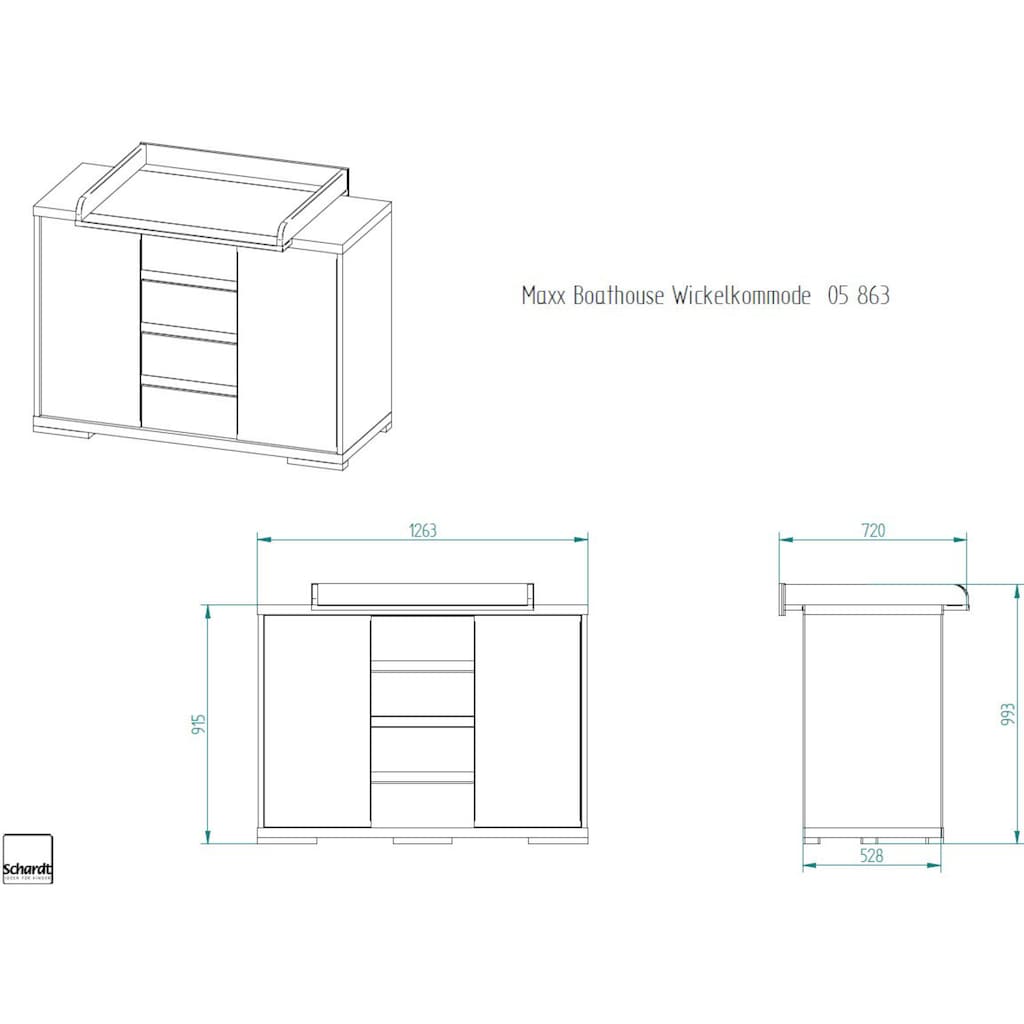 Schardt Wickelkommode »Maxx Boathouse«, bis 15 kg, 126 cm
