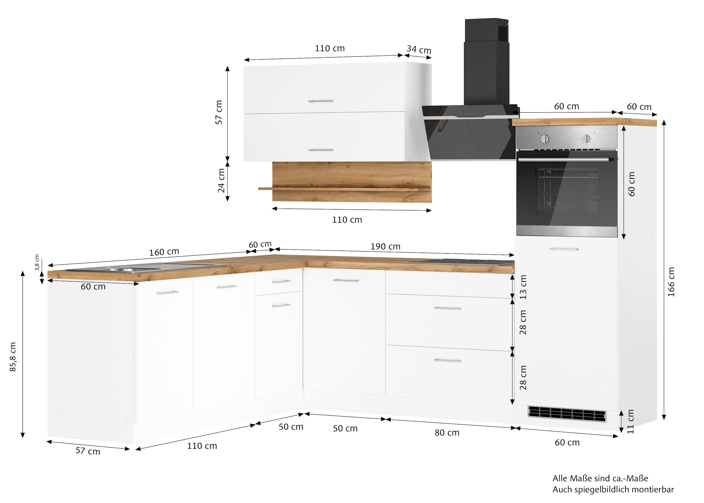 KOCHSTATION Winkelküche »KS-Milan« Stellbreite 250/220 cm, viel Stauraum, wahlweise mit E-Geräten