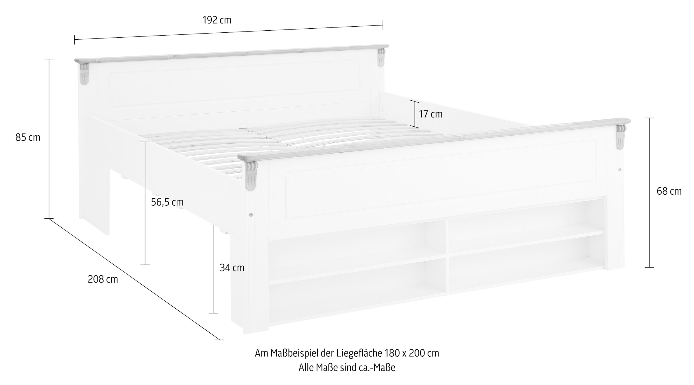 Home affaire Massivholzbett »Tessin, Stauraumbett, Landhausstil, Schubladen optional, rustikal«, massive zertifizierte Kiefer, Kassetten-Optik, stabile Qualität