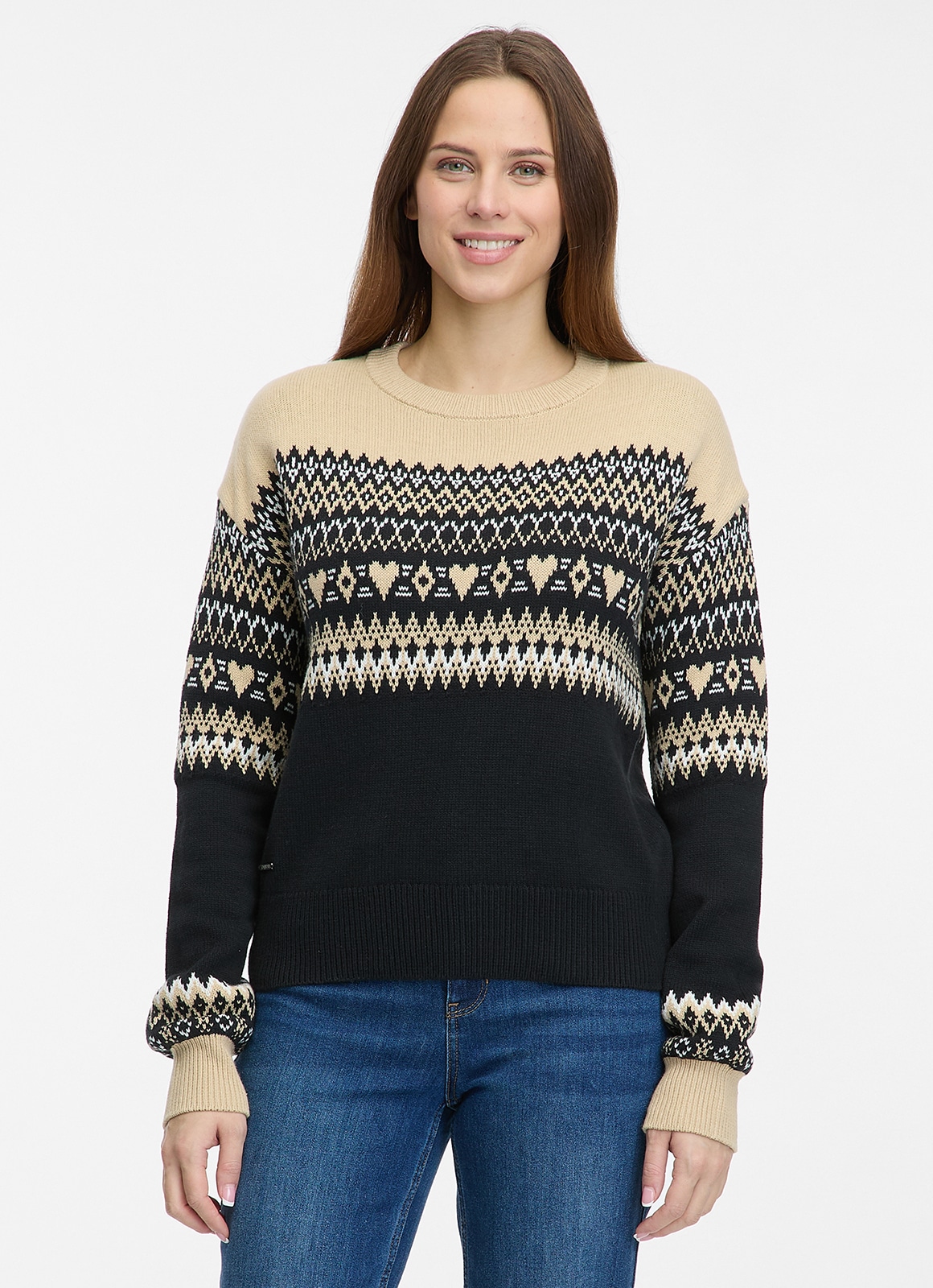 Ragwear Rundhalspullover »OSLANA« mit Jacquard Strickmuster, Rundhals, normale Passform