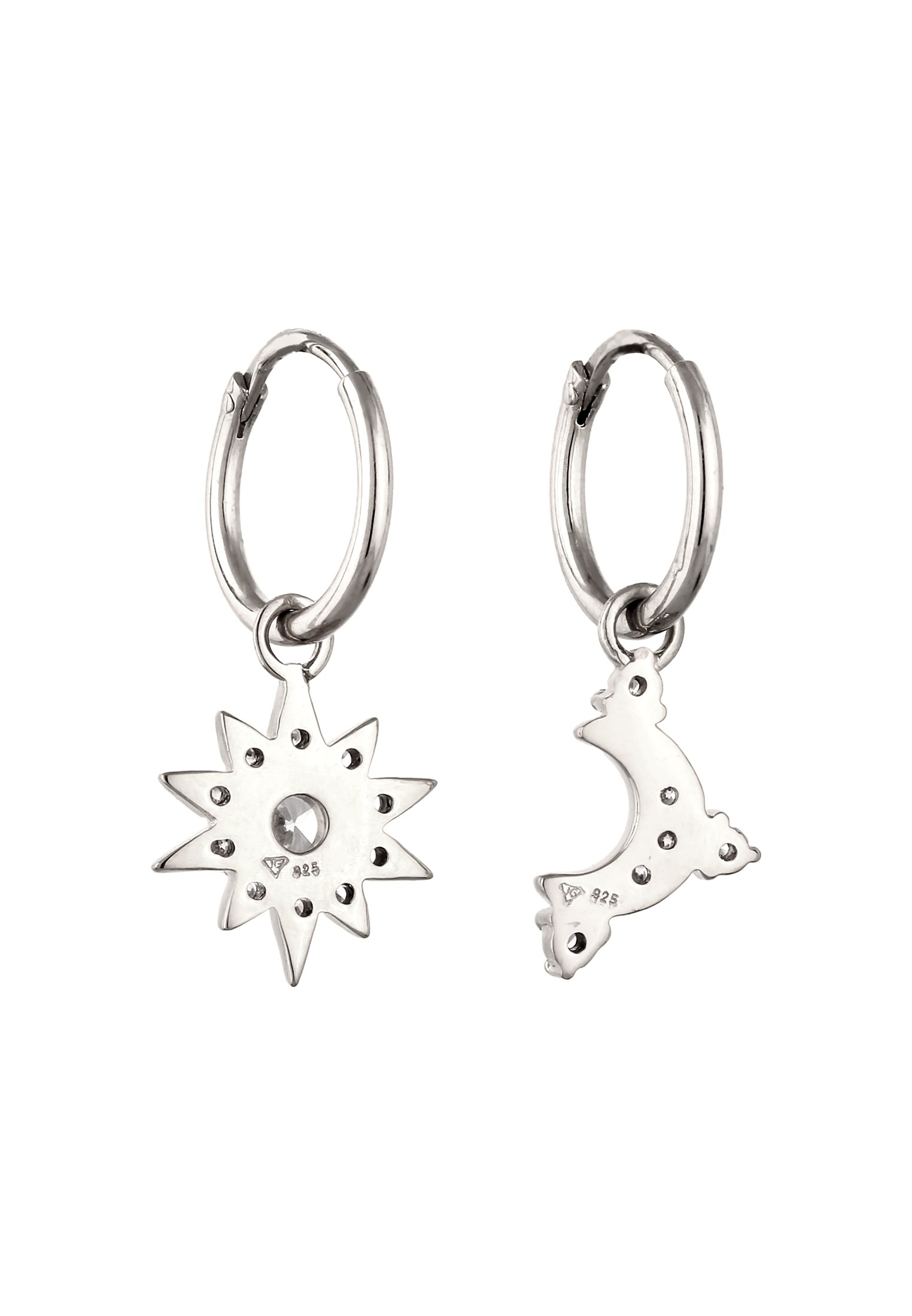 Elli Paar Creolen »Ohrringe Creole Mond Sonne Zirkonia Weiß Rosa 925 Sterling Silber«