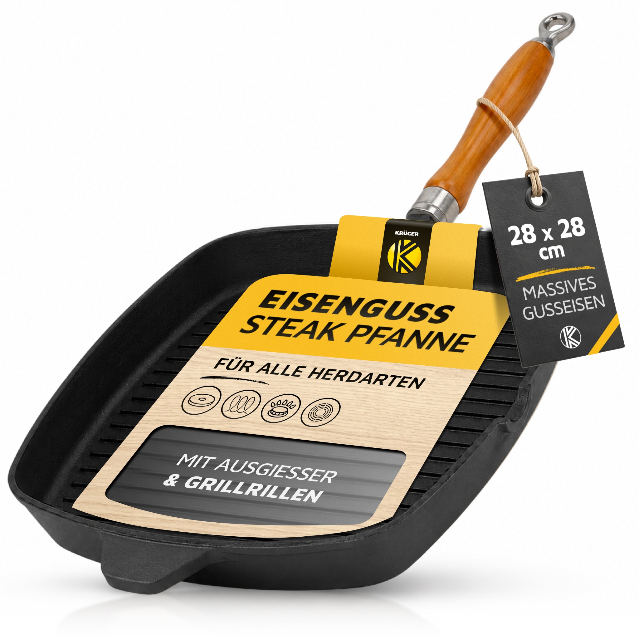 Krüger Steakpfanne »Einsenguss Grill-/ Steakpfanne RUSTICA, 28 x 28cm« Gusseisen 1 Stk. tlg. für Induktions-Kochfelder geeignet