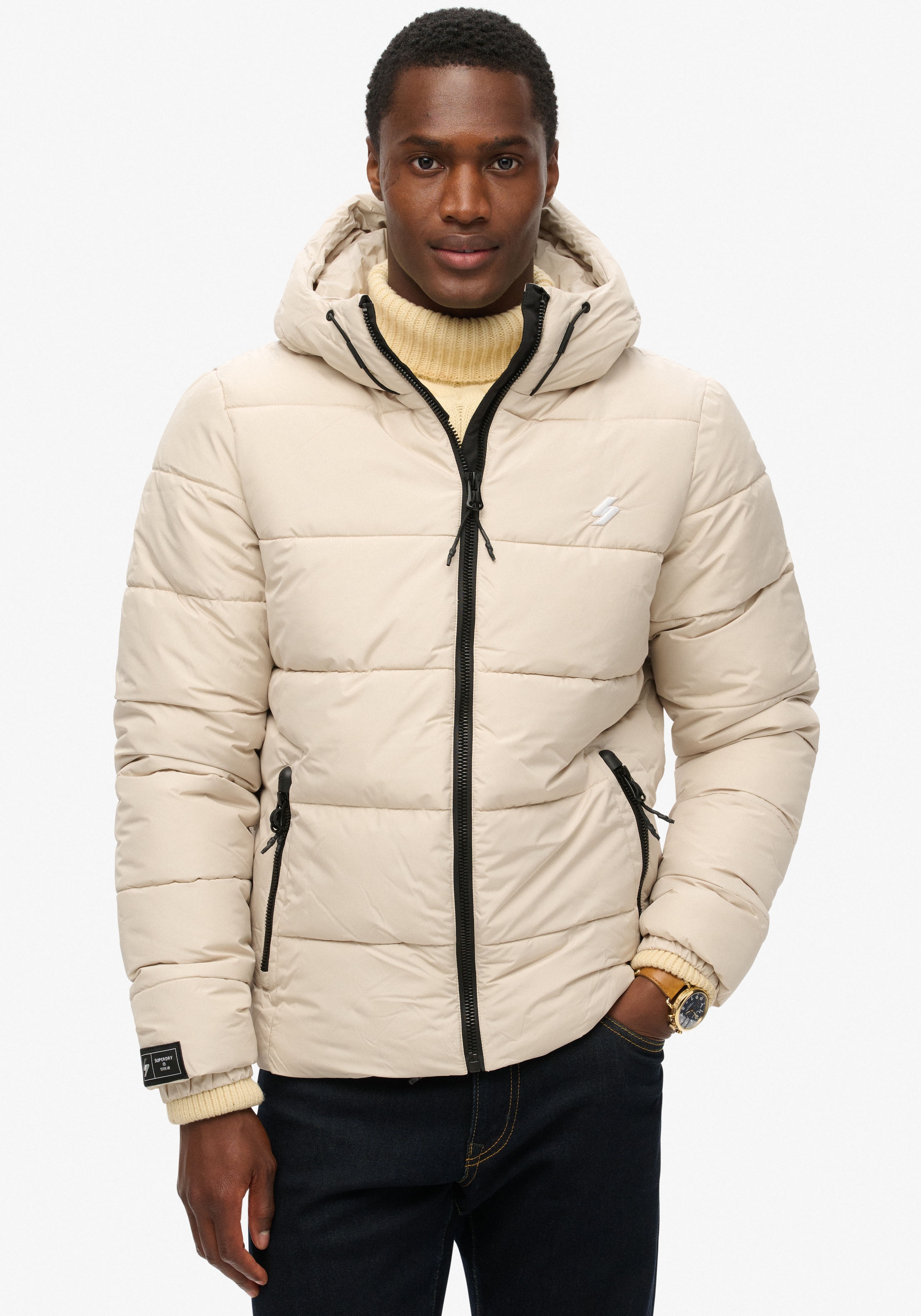 Steppjacke »HOODED SPORTS PUFFR JACKET«, mit Kapuze, mit kontrastfarbener Stickerei