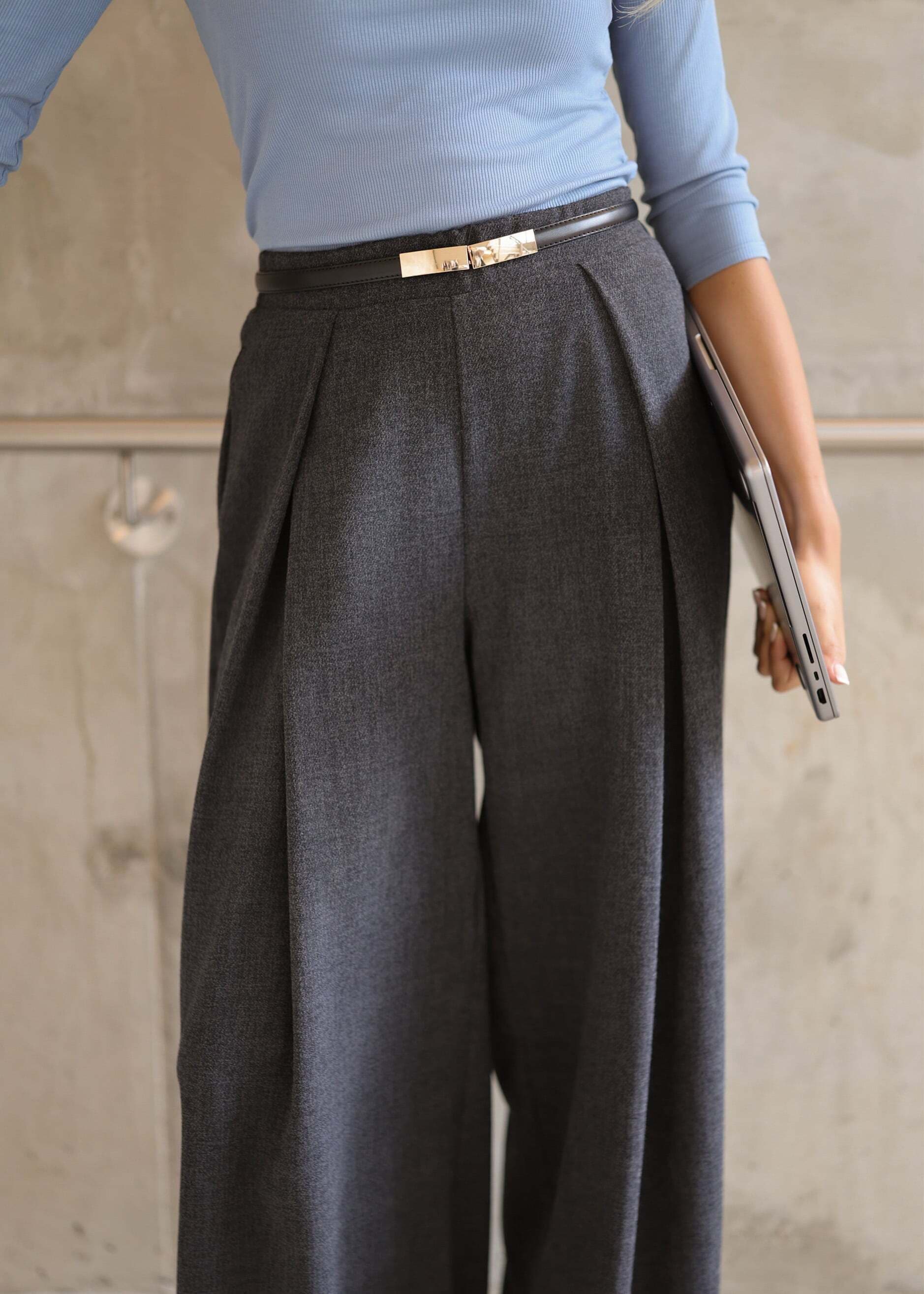SASSYCLASSY Anzughose »Bundfaltenhose mit weitem Bein«  melierte Bundfaltenhose in Anthrazit