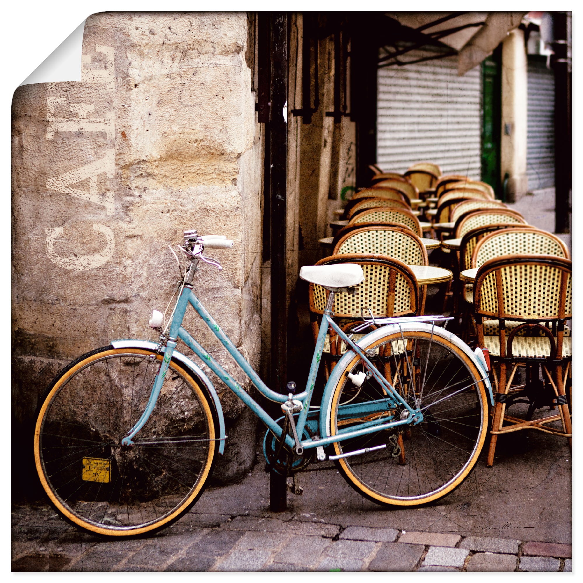 Artland Wandbild »Fahrrad am Café«, Fahrräder, (1 St.), in vielen Größen & Produktarten -Leinwandbild, Poster, Wandaufkleber / Wandtattoo auch für Badezimmer geeignet